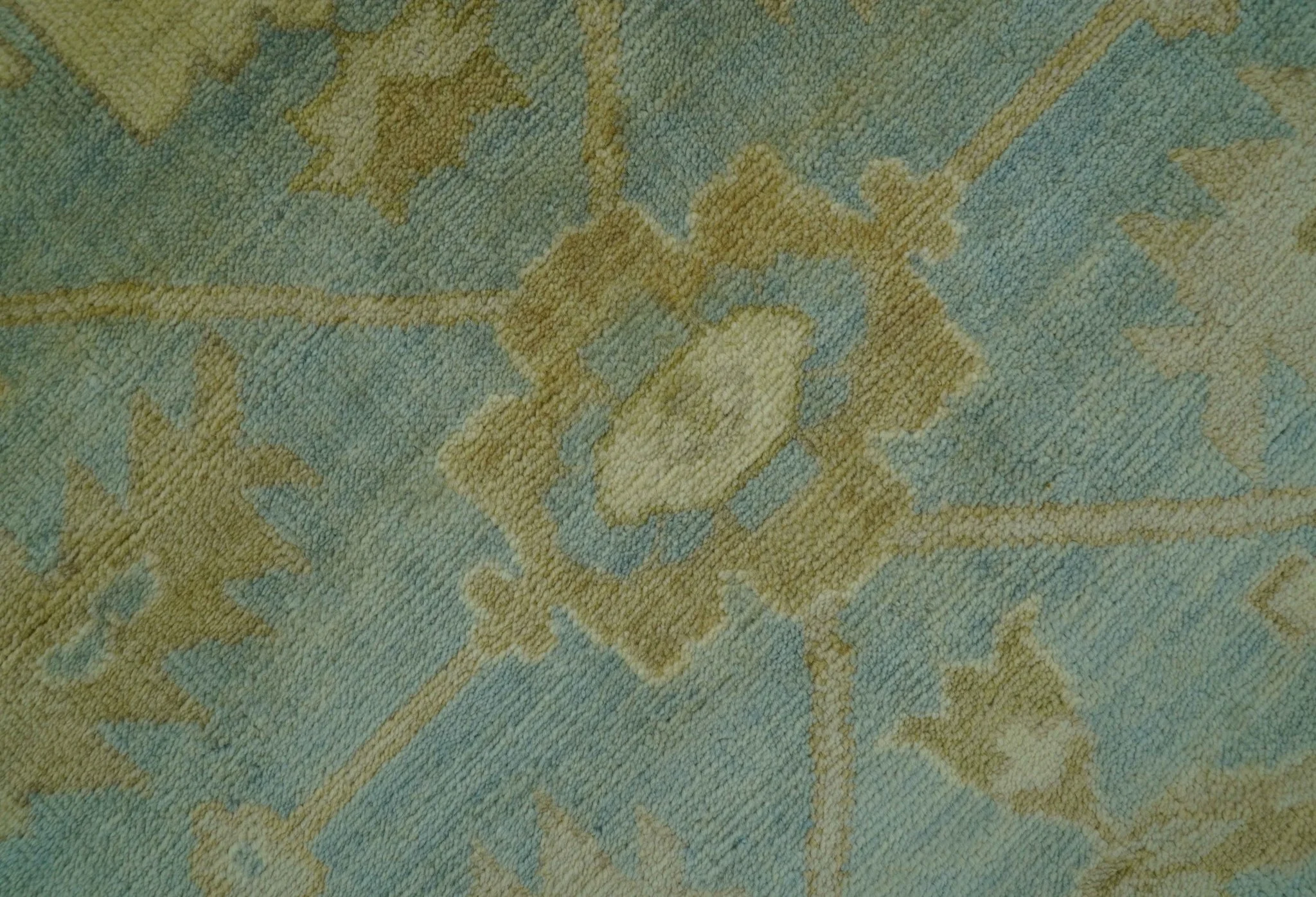 Traditional Oushak Design Beige and Blue Hand Knotted Wool Area Rug - Image 7