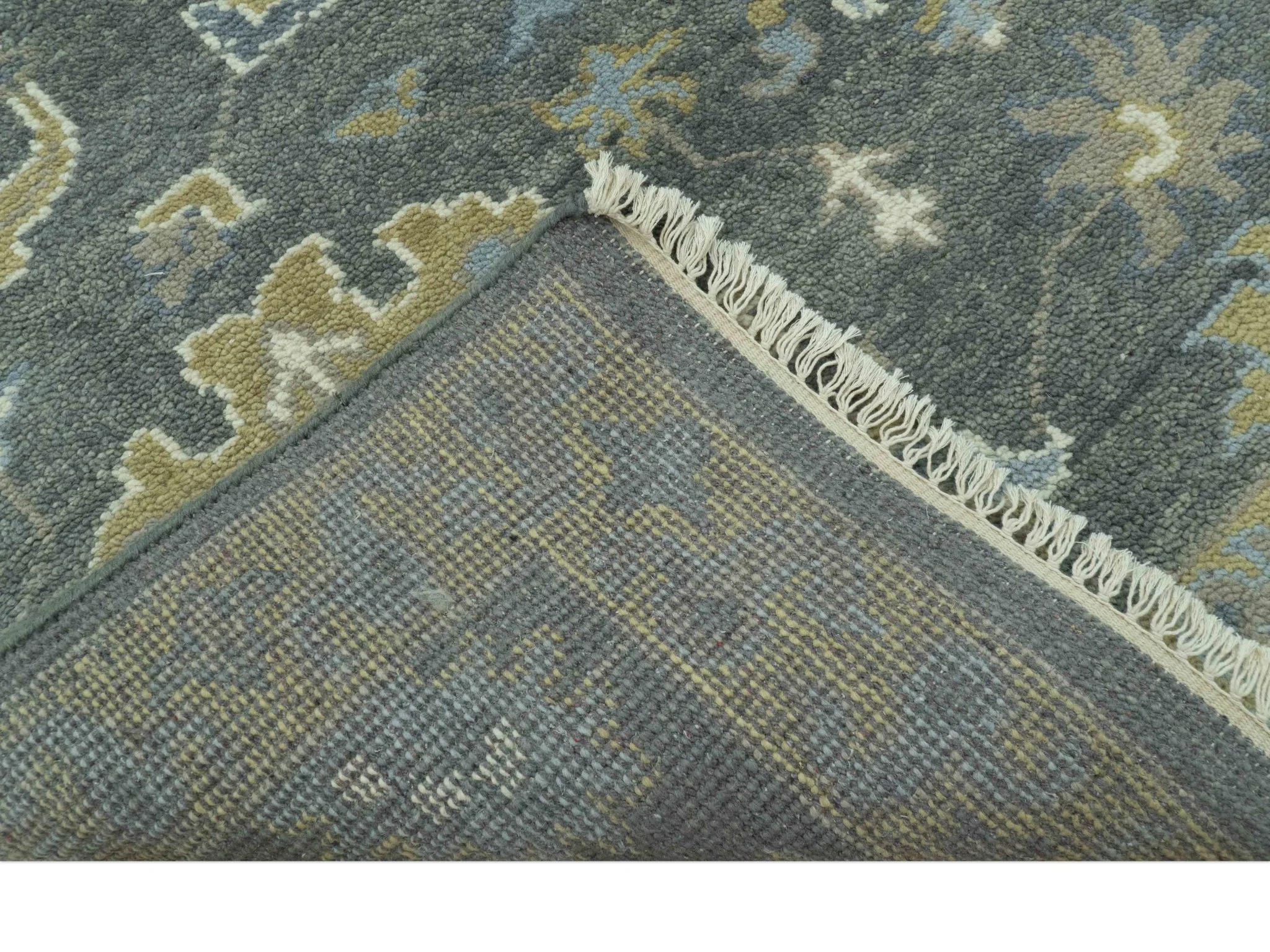 Traditional Oushak Design Charcoal And Camel Hand Knotted Custom Made Wool rug - Image 6