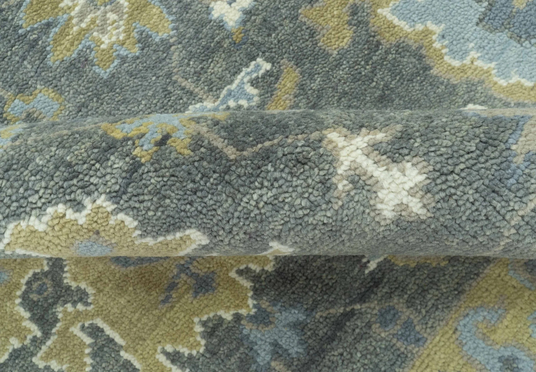 Traditional Oushak Design Charcoal And Camel Hand Knotted Custom Made Wool rug - Image 7