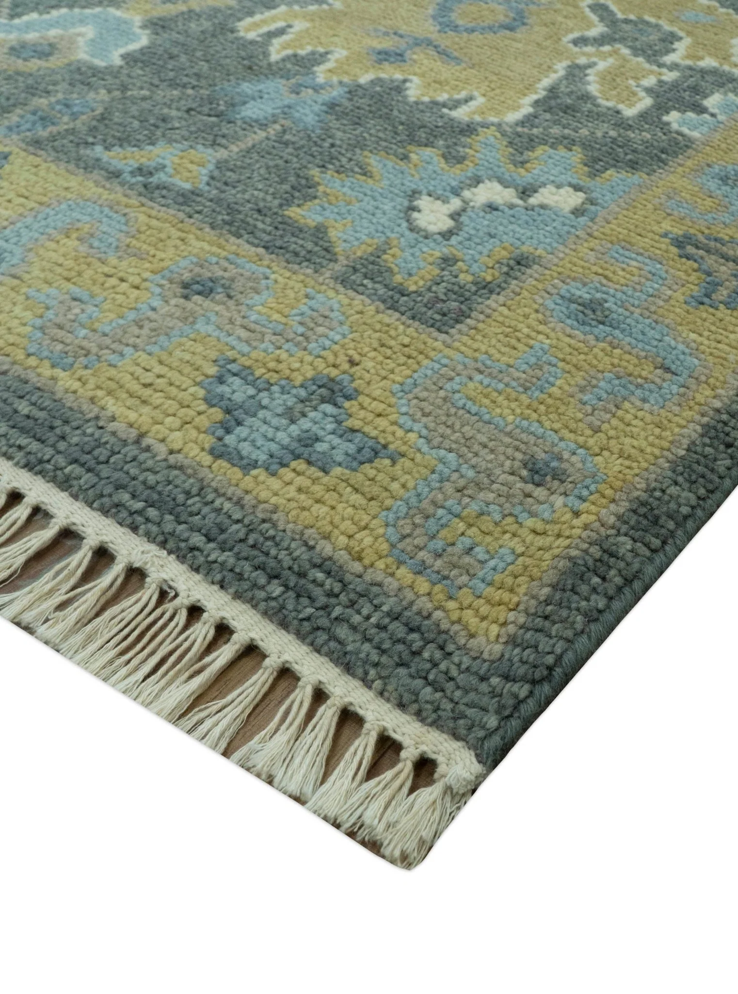 Traditional Oushak Design Charcoal And Camel Hand Knotted Custom Made Wool rug - Image 9