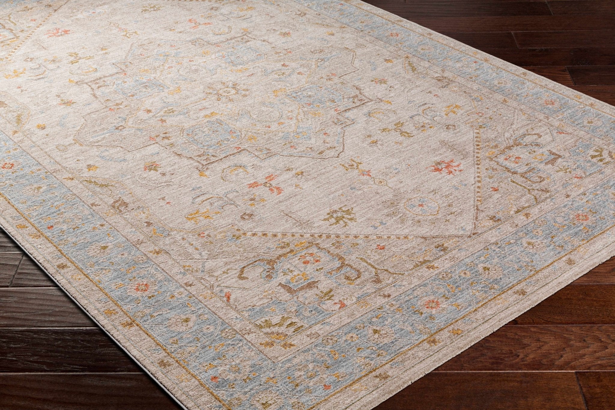 Traditional Oushak Design Brown Machine Woven Rug - Image 10