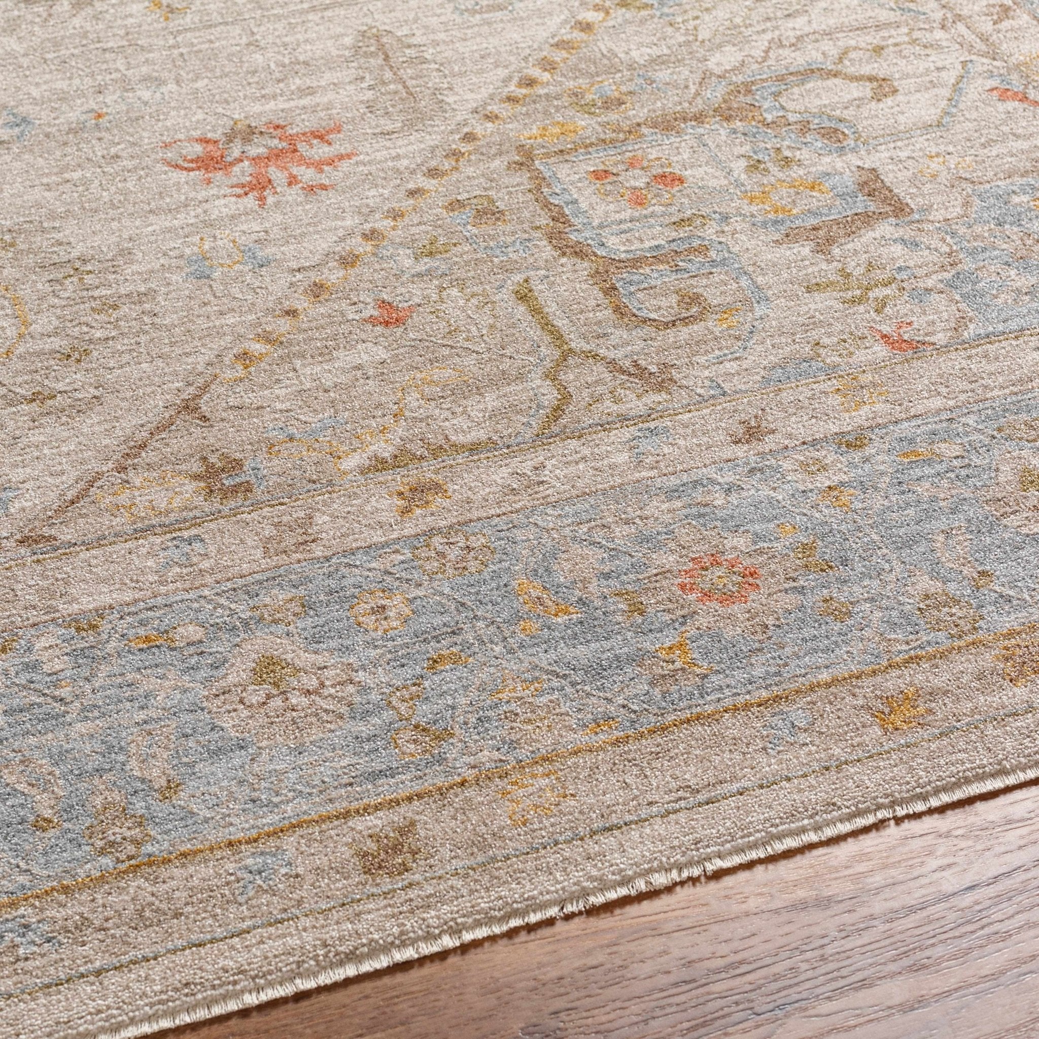 Traditional Oushak Design Brown Machine Woven Rug - Image 11