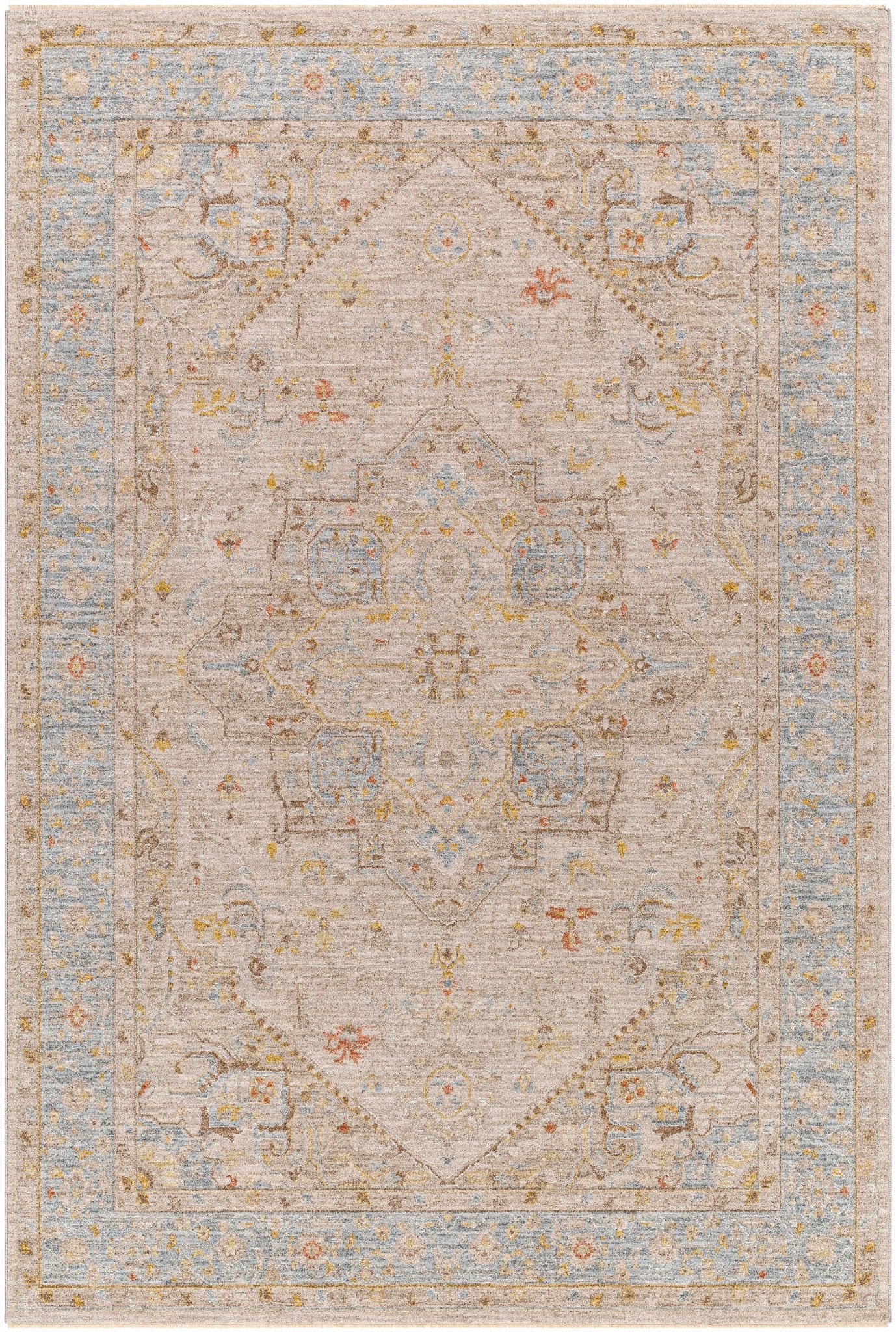 Traditional Oushak Design Brown Machine Woven Rug - Image 12