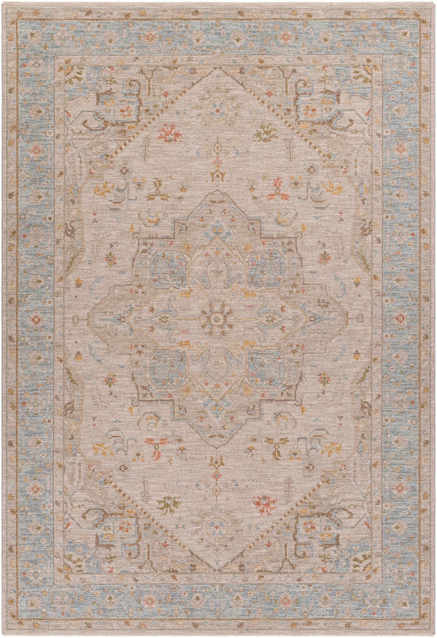 Traditional Oushak Design Brown Machine Woven Rug - Image 2