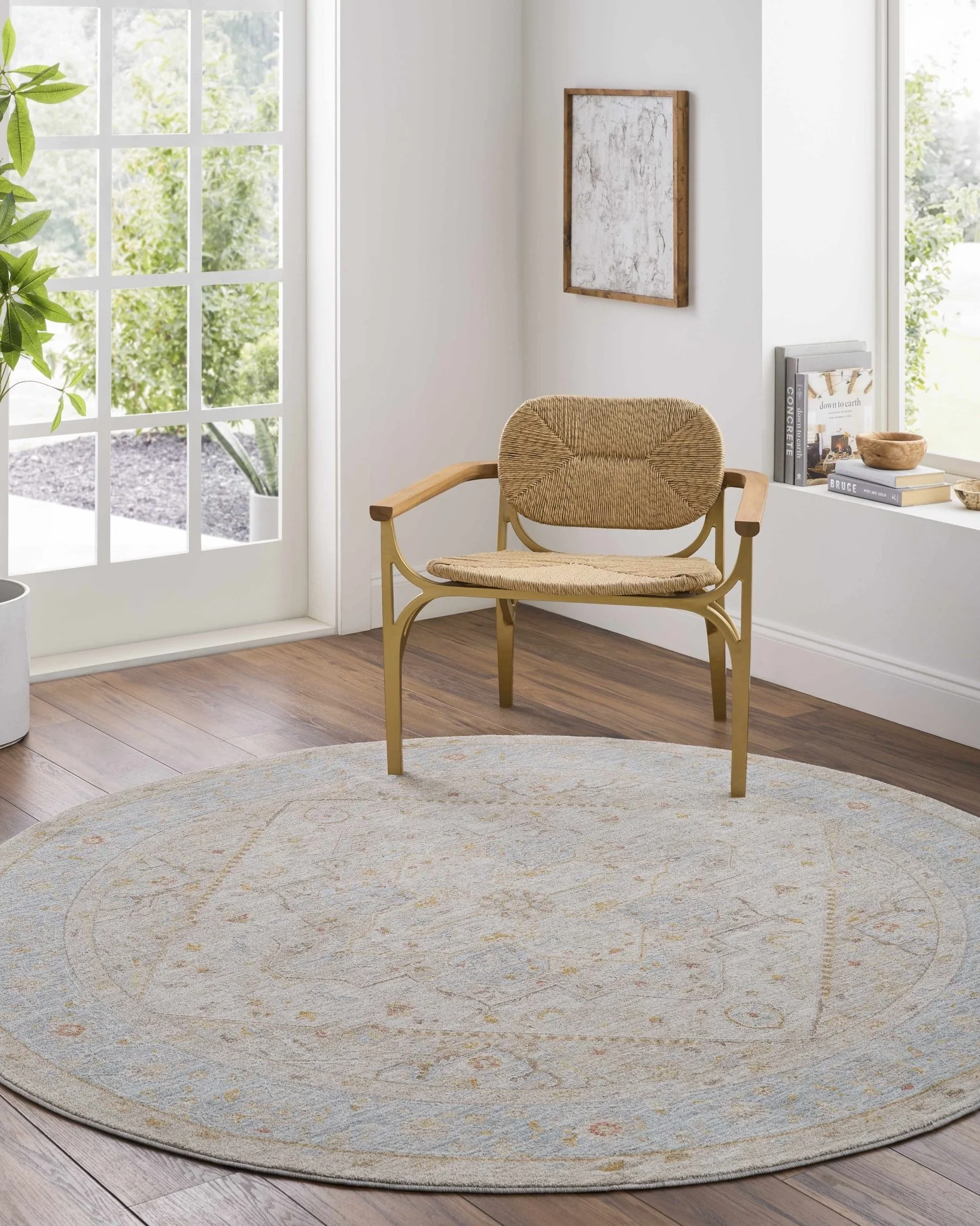 Traditional Oushak Design Brown Machine Woven Rug - Image 4