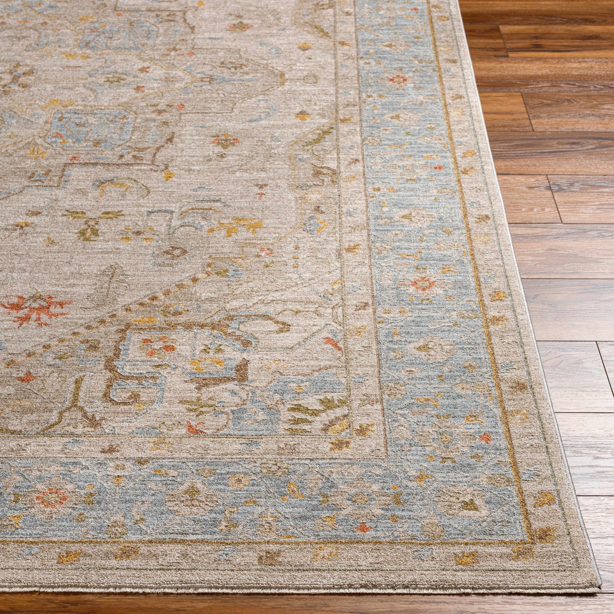 Traditional Oushak Design Brown Machine Woven Rug - Image 5