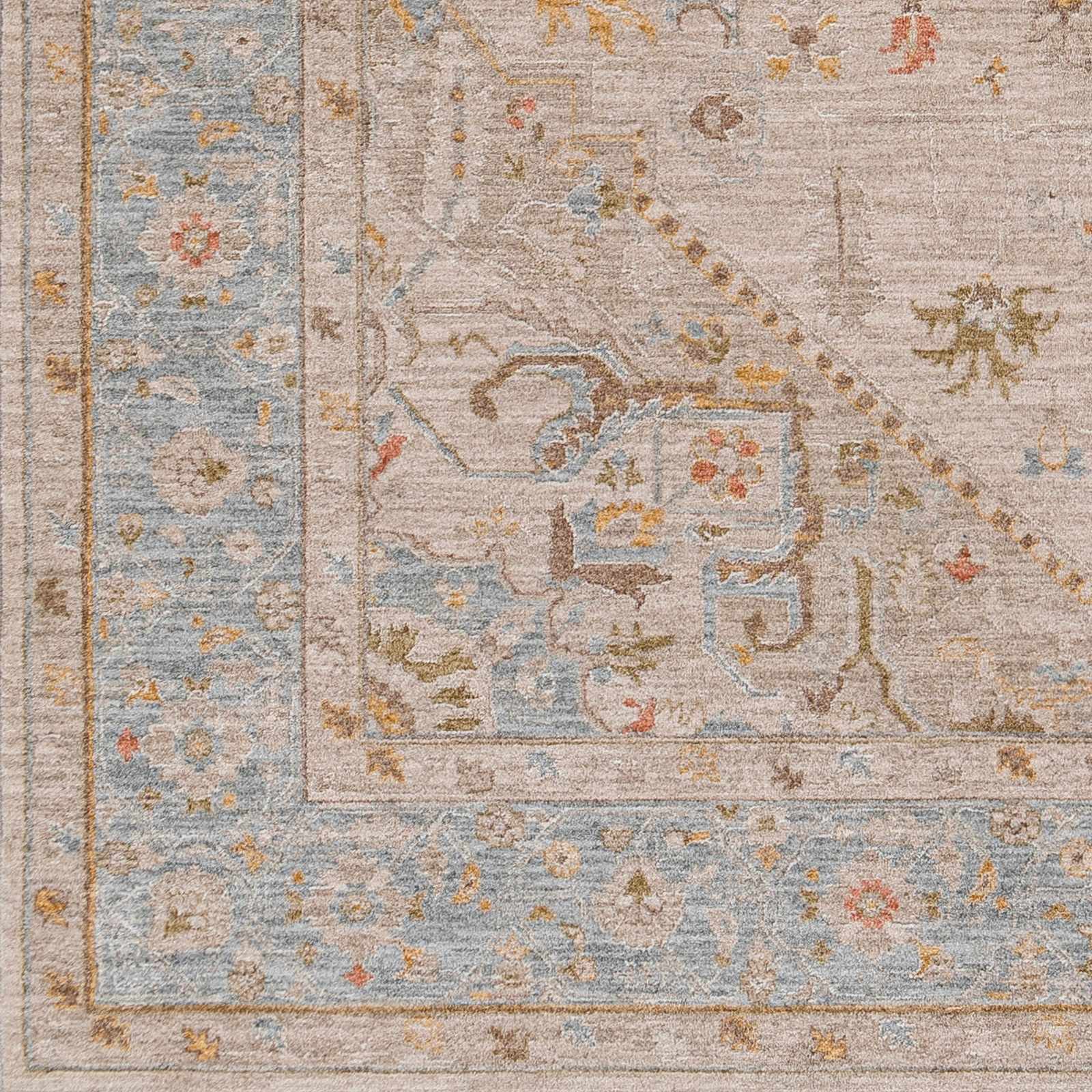 Traditional Oushak Design Brown Machine Woven Rug - Image 7