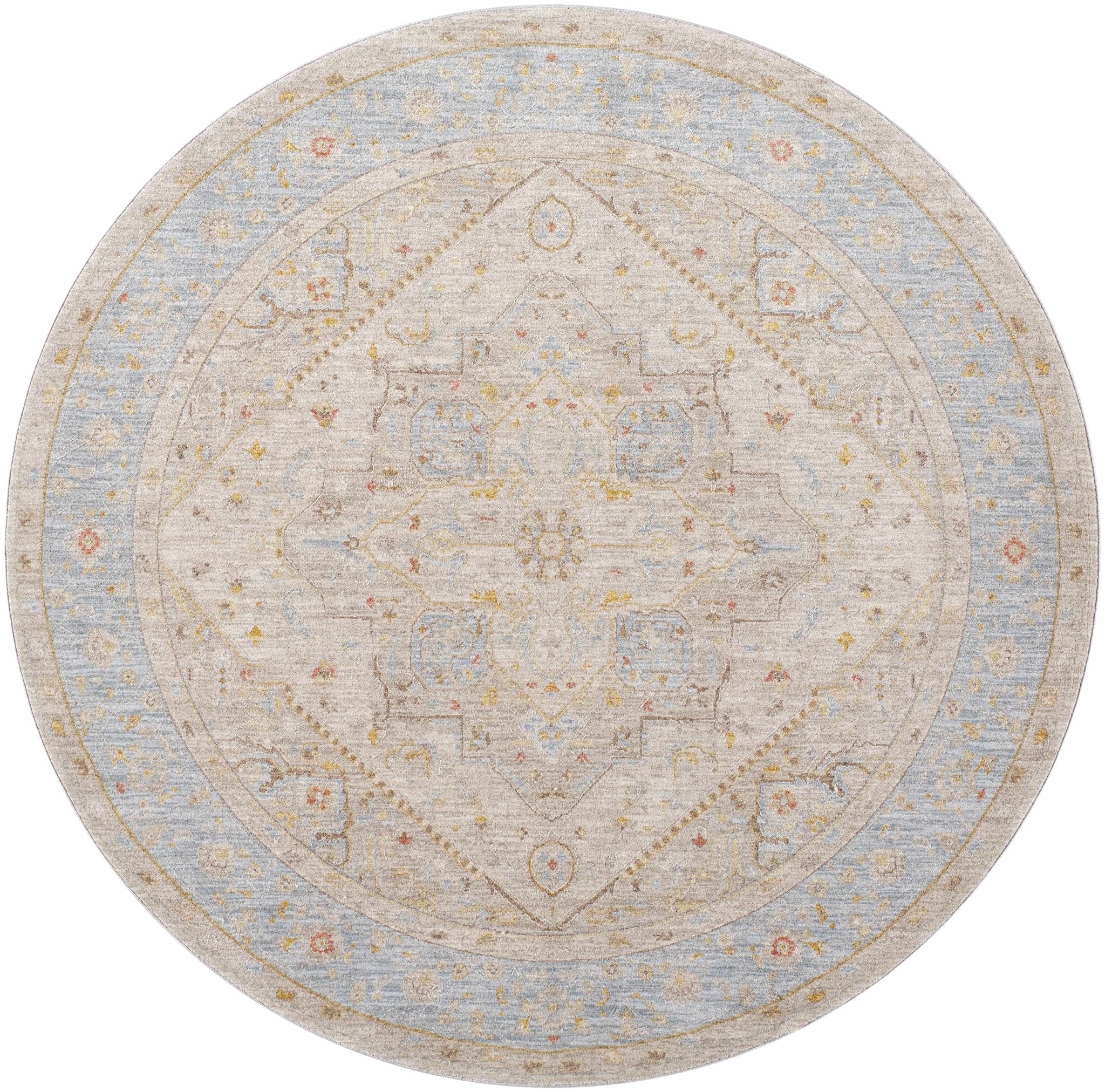 Traditional Oushak Design Brown Machine Woven Rug - Image 9
