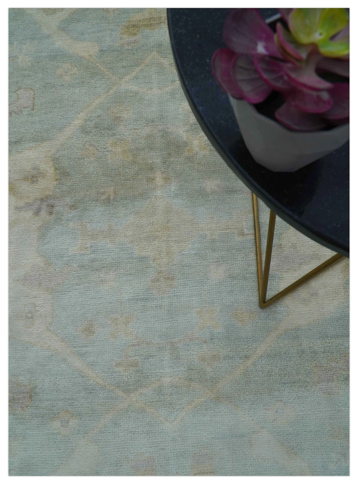 Traditional Oushak Design Blue And Beige 12x15 Hand Knotted Wool Rug - Image 3