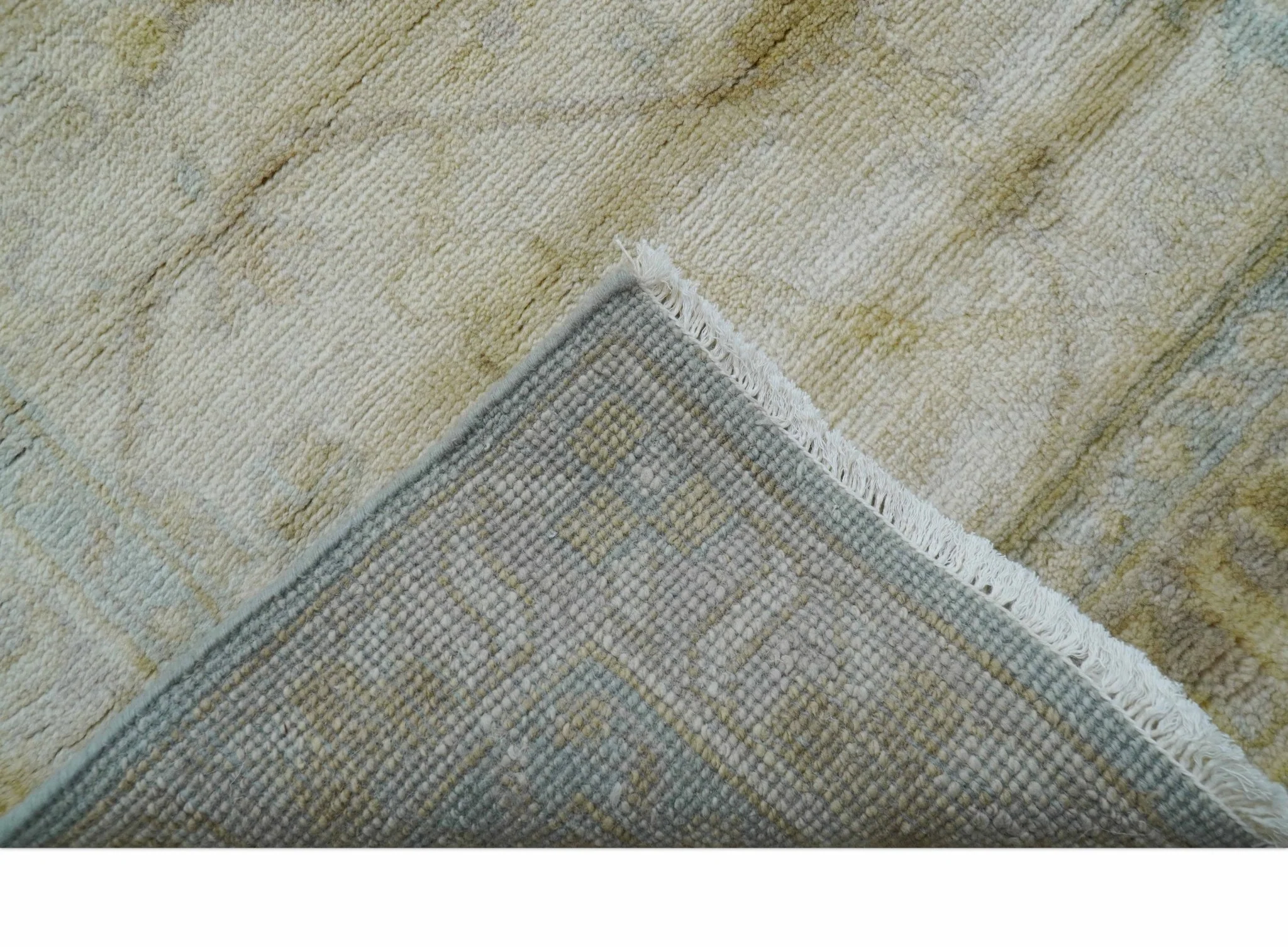 Traditional Oushak Design Blue And Beige 12x15 Hand Knotted Wool Rug - Image 5