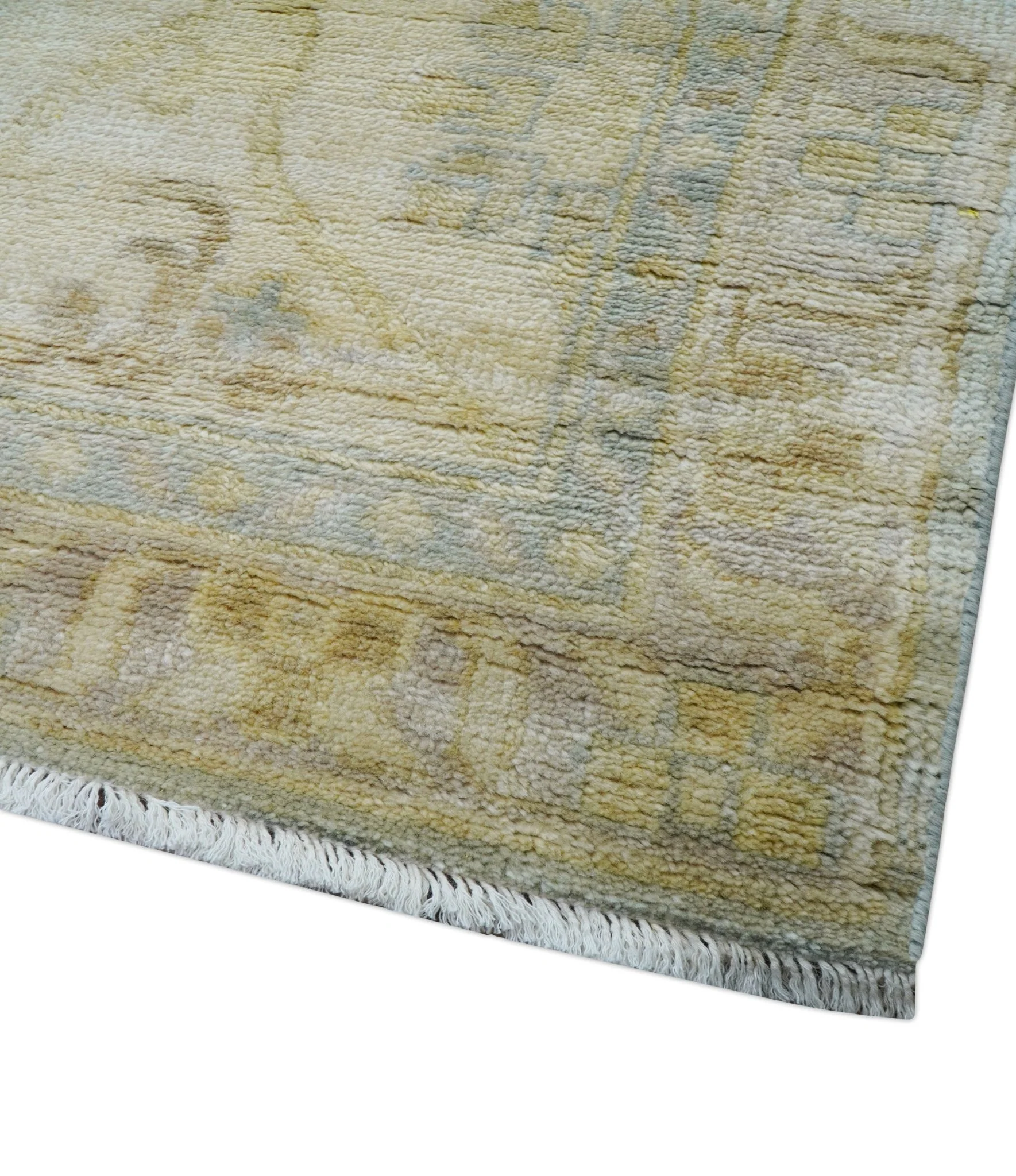Traditional Oushak Design Blue And Beige 12x15 Hand Knotted Wool Rug - Image 8