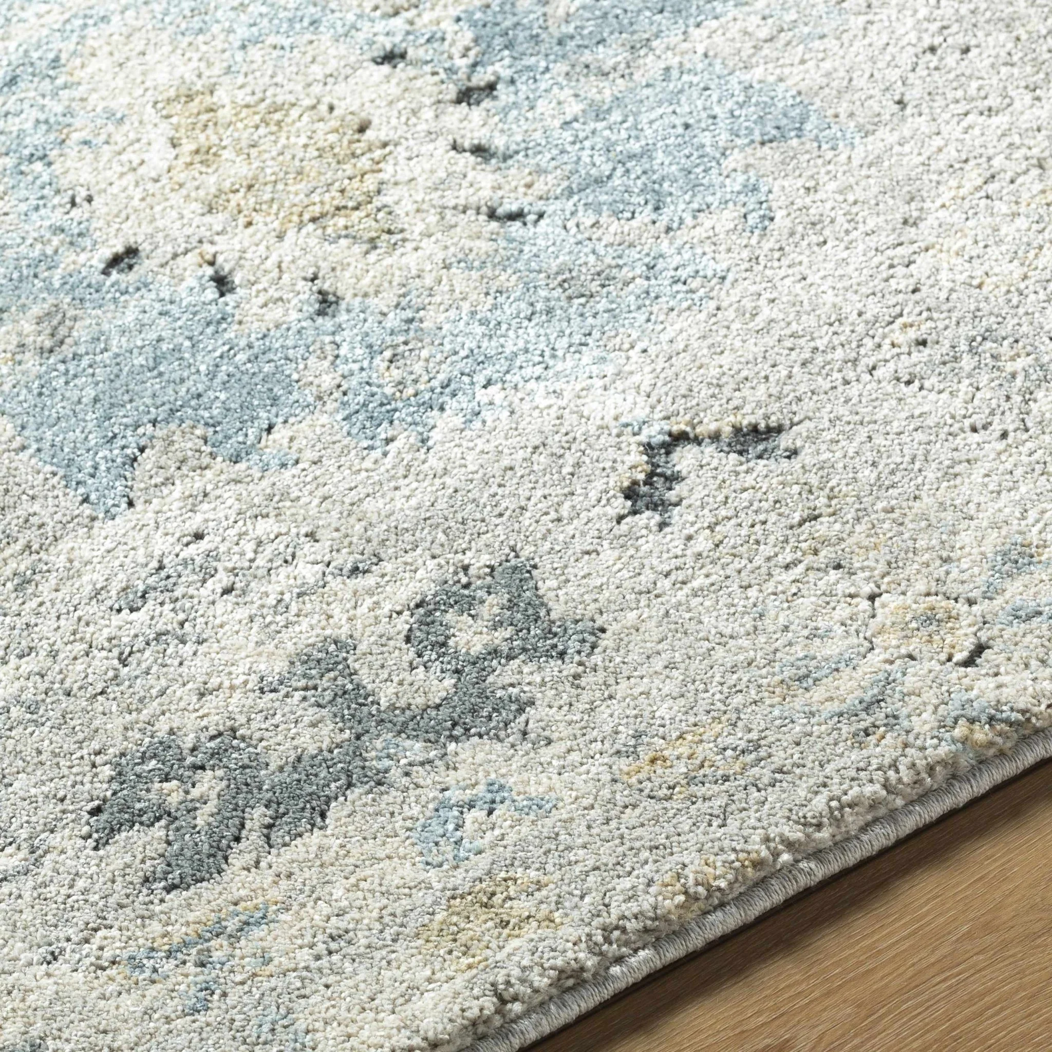 Traditional Oushak Design Gray And Blue Machine Woven Rug - Image 4