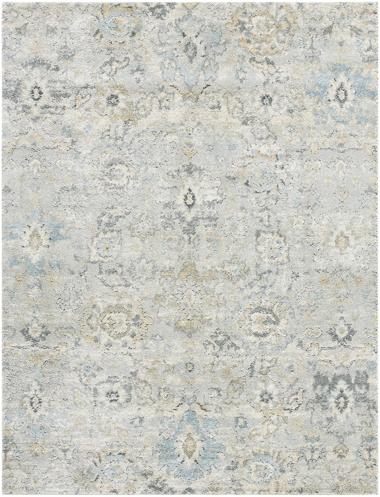 Traditional Oushak Design Gray And Blue Machine Woven Rug - Image 7