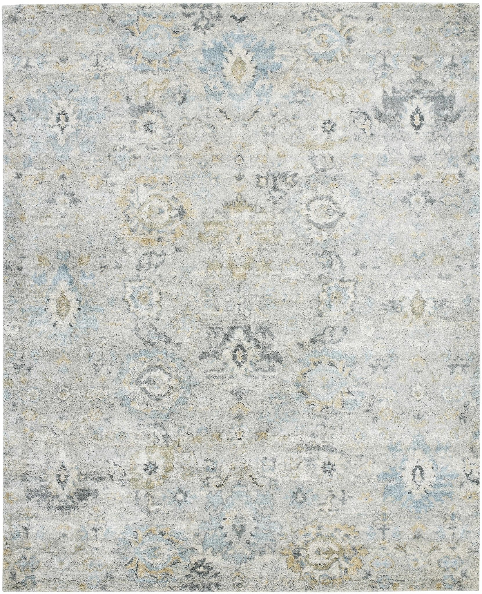 Traditional Oushak Design Gray And Blue Machine Woven Rug - Image 8