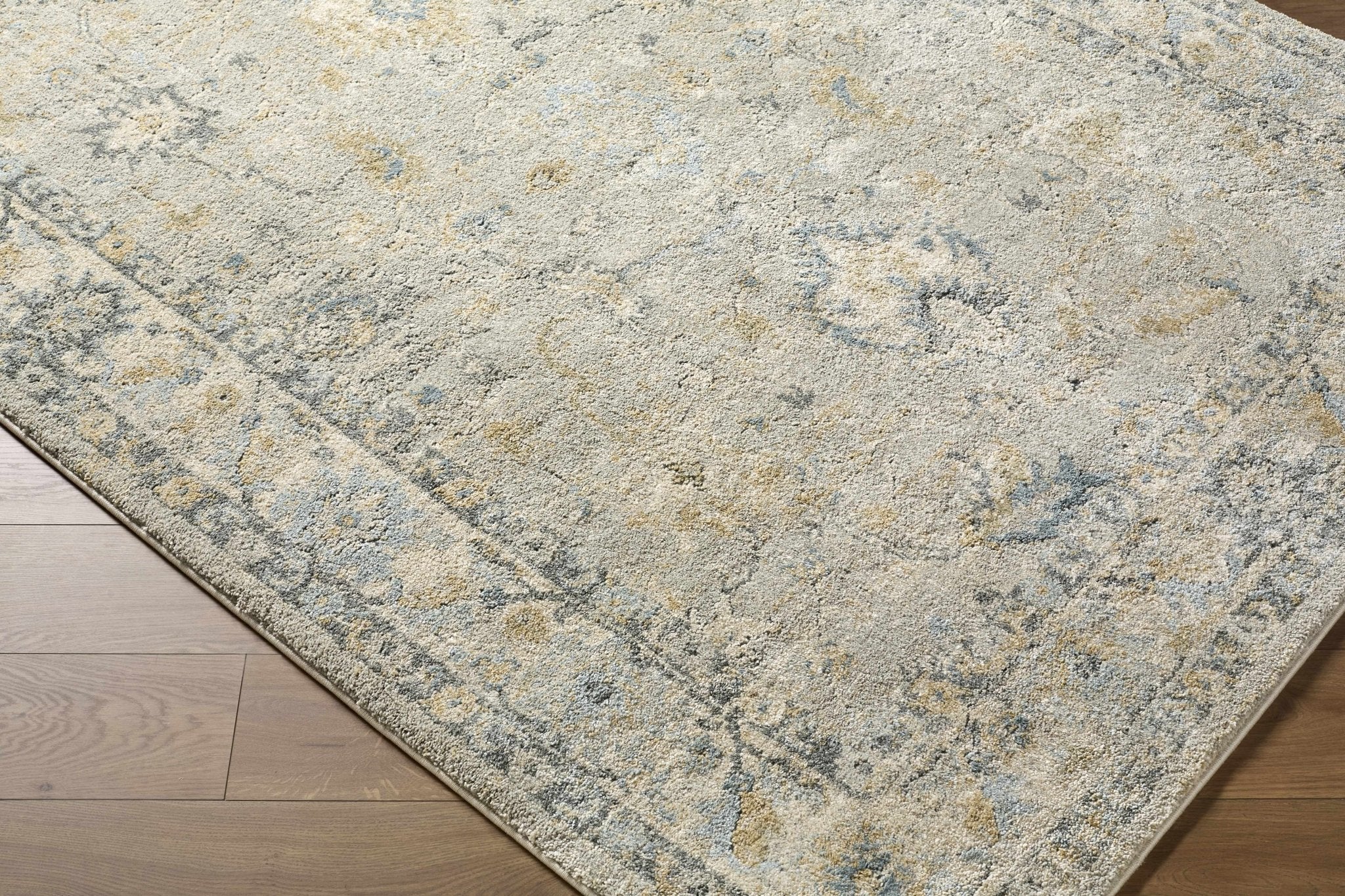 Traditional Oushak Design Gray And Yellow Machine Woven Area Rug - Image 2