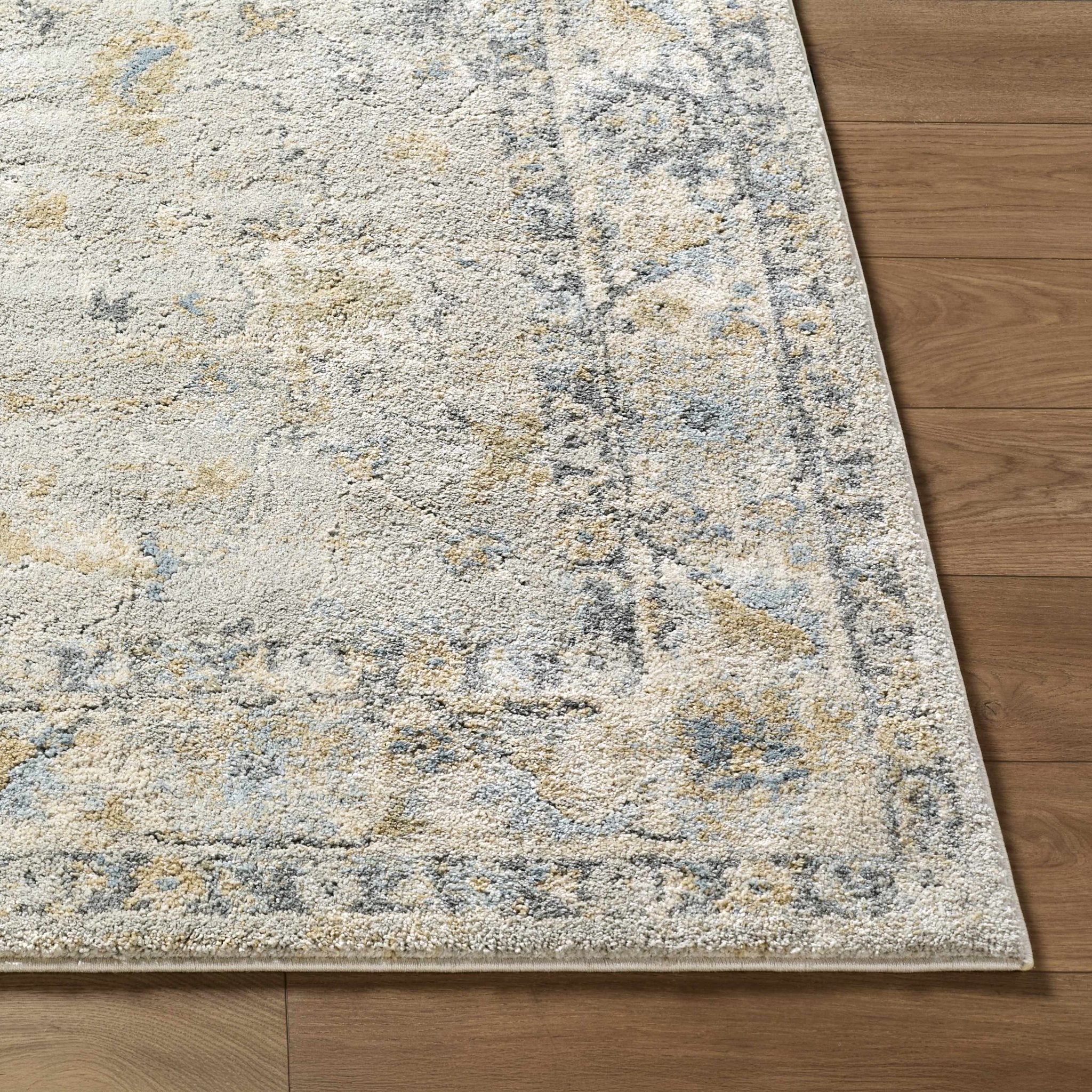 Traditional Oushak Design Gray And Yellow Machine Woven Area Rug - Image 3