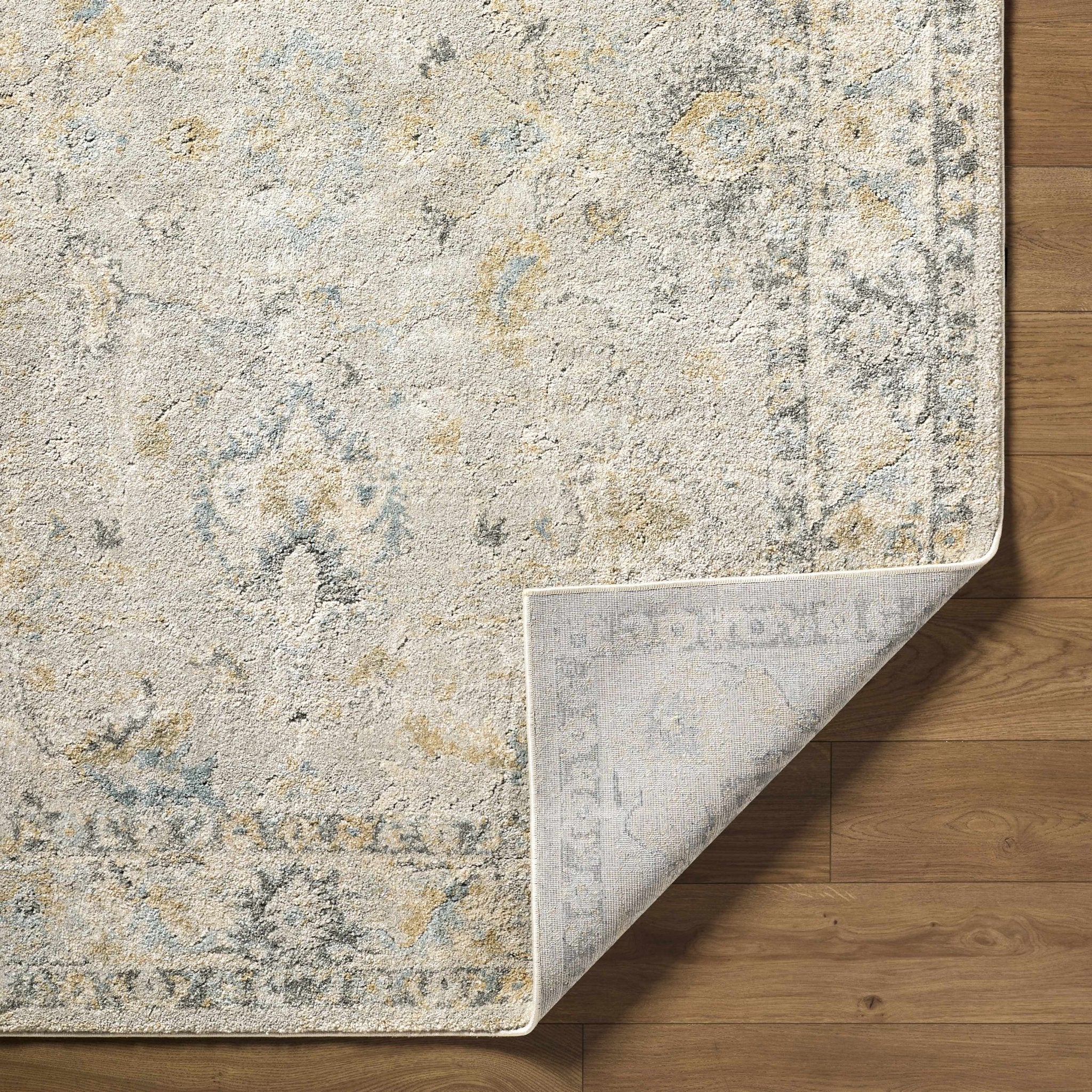Traditional Oushak Design Gray And Yellow Machine Woven Area Rug - Image 4