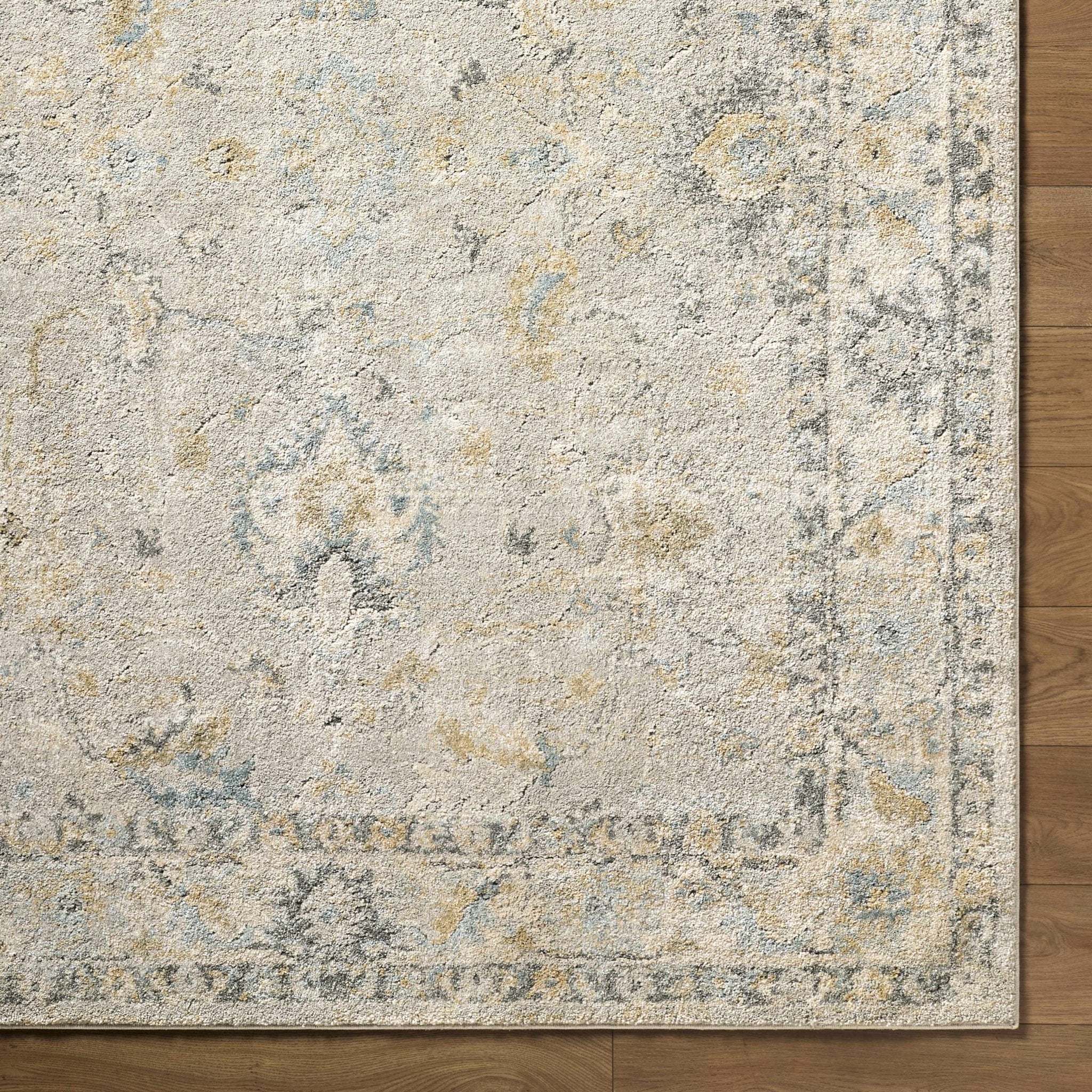 Traditional Oushak Design Gray And Yellow Machine Woven Area Rug - Image 5