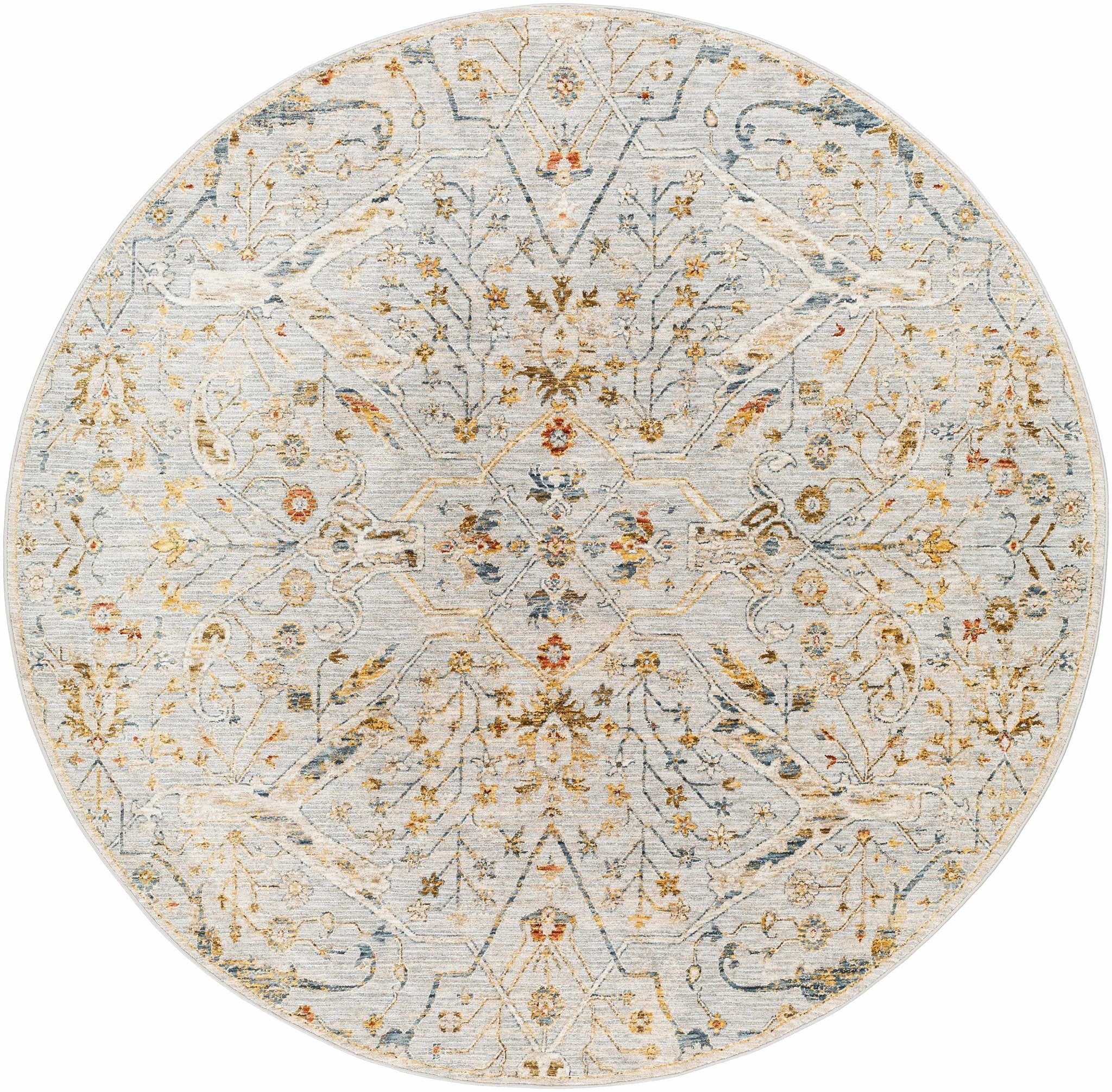 Traditional Oushak Design Gray Machine Woven Rug - Image 11