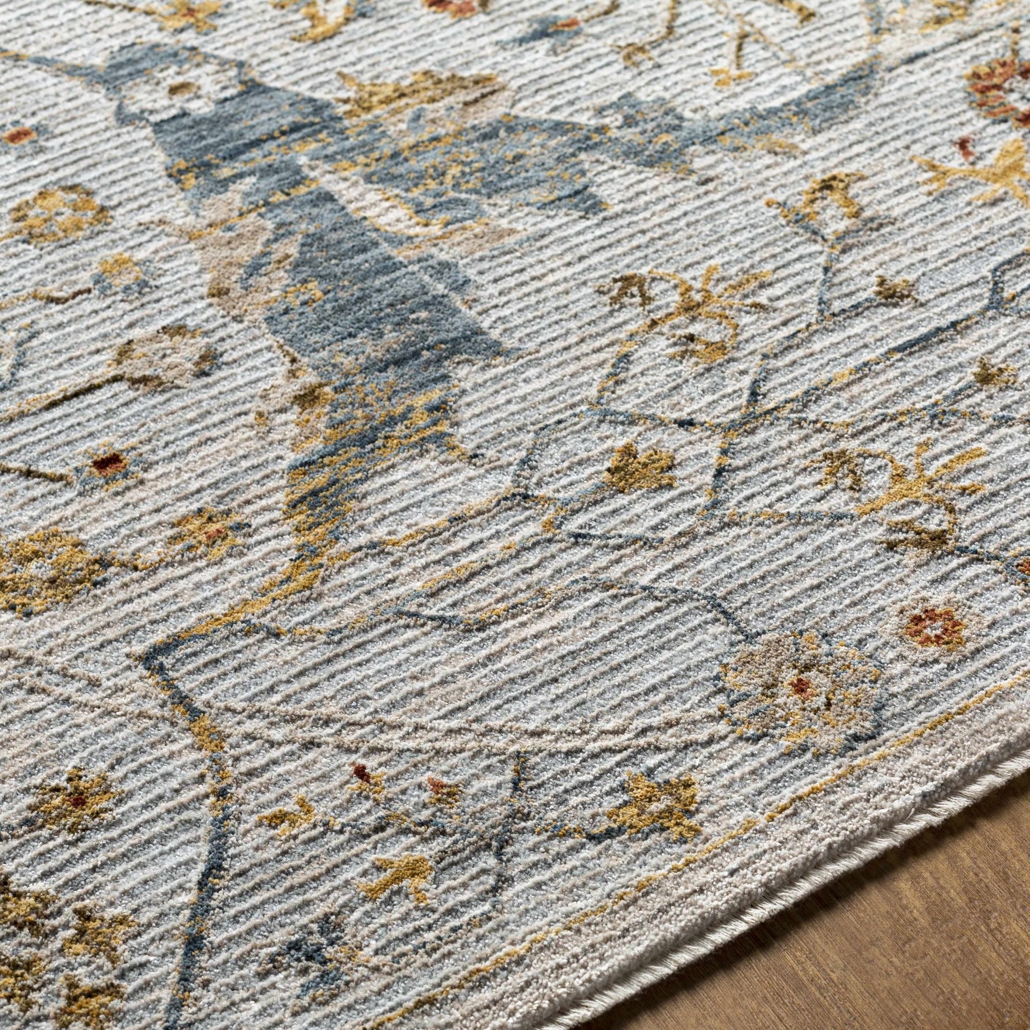 Traditional Oushak Design Gray Machine Woven Rug - Image 12