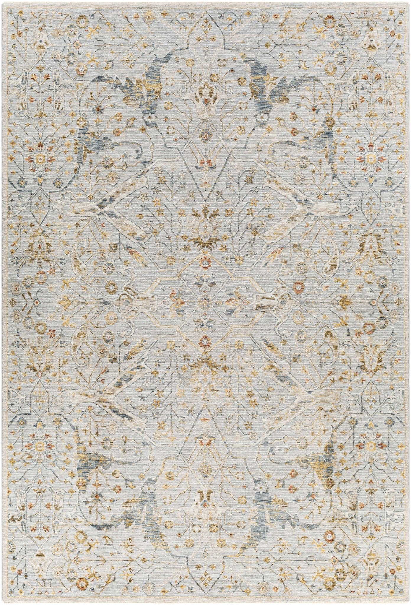 Traditional Oushak Design Gray Machine Woven Rug - Image 13