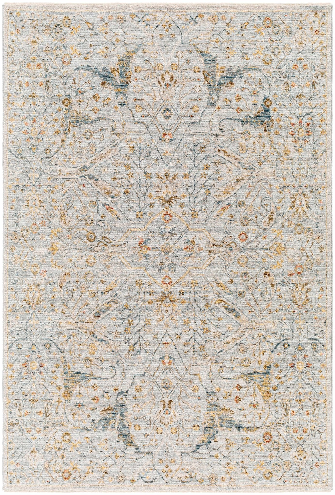 Traditional Oushak Design Gray Machine Woven Rug - Image 15