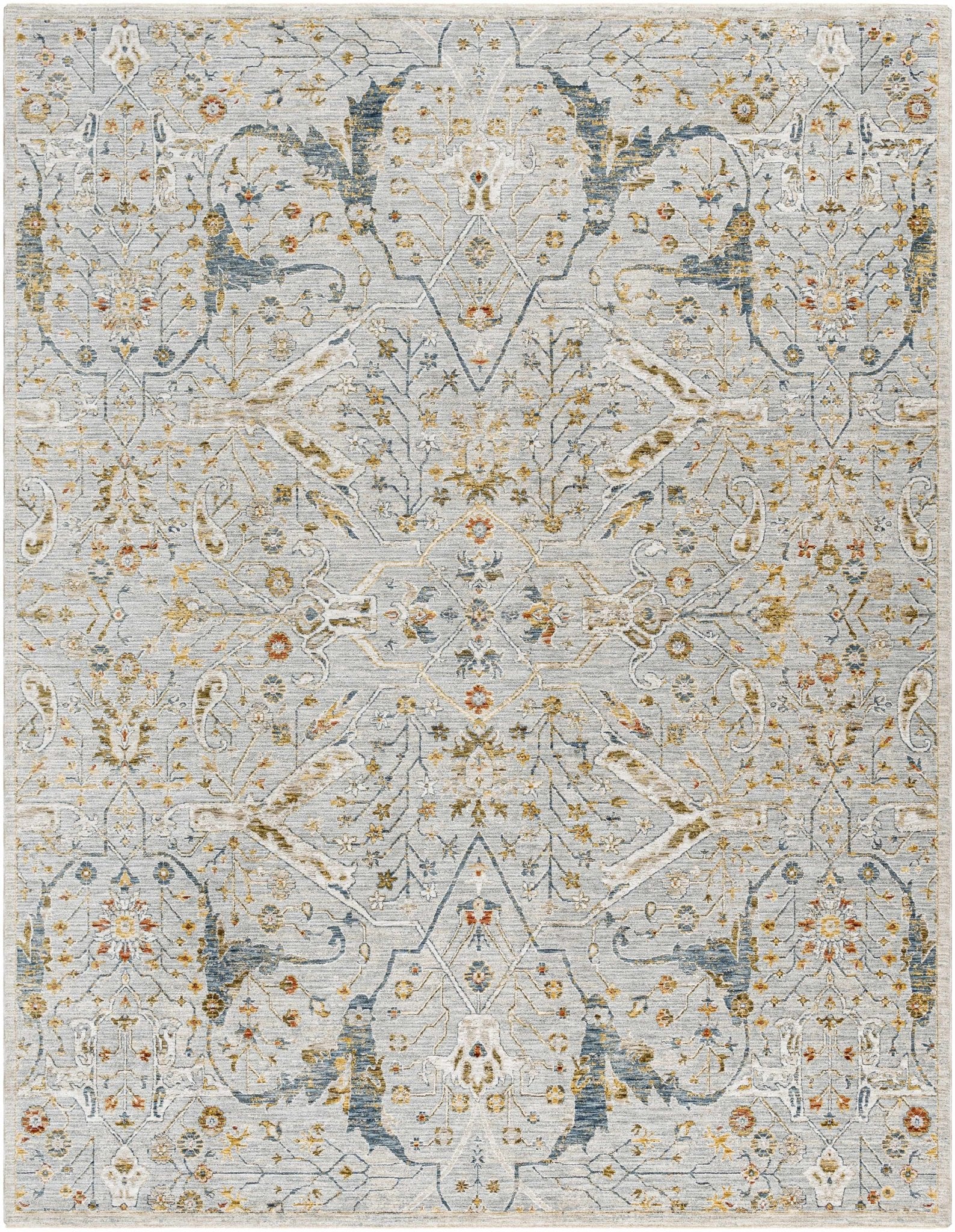 Traditional Oushak Design Gray Machine Woven Rug - Image 2