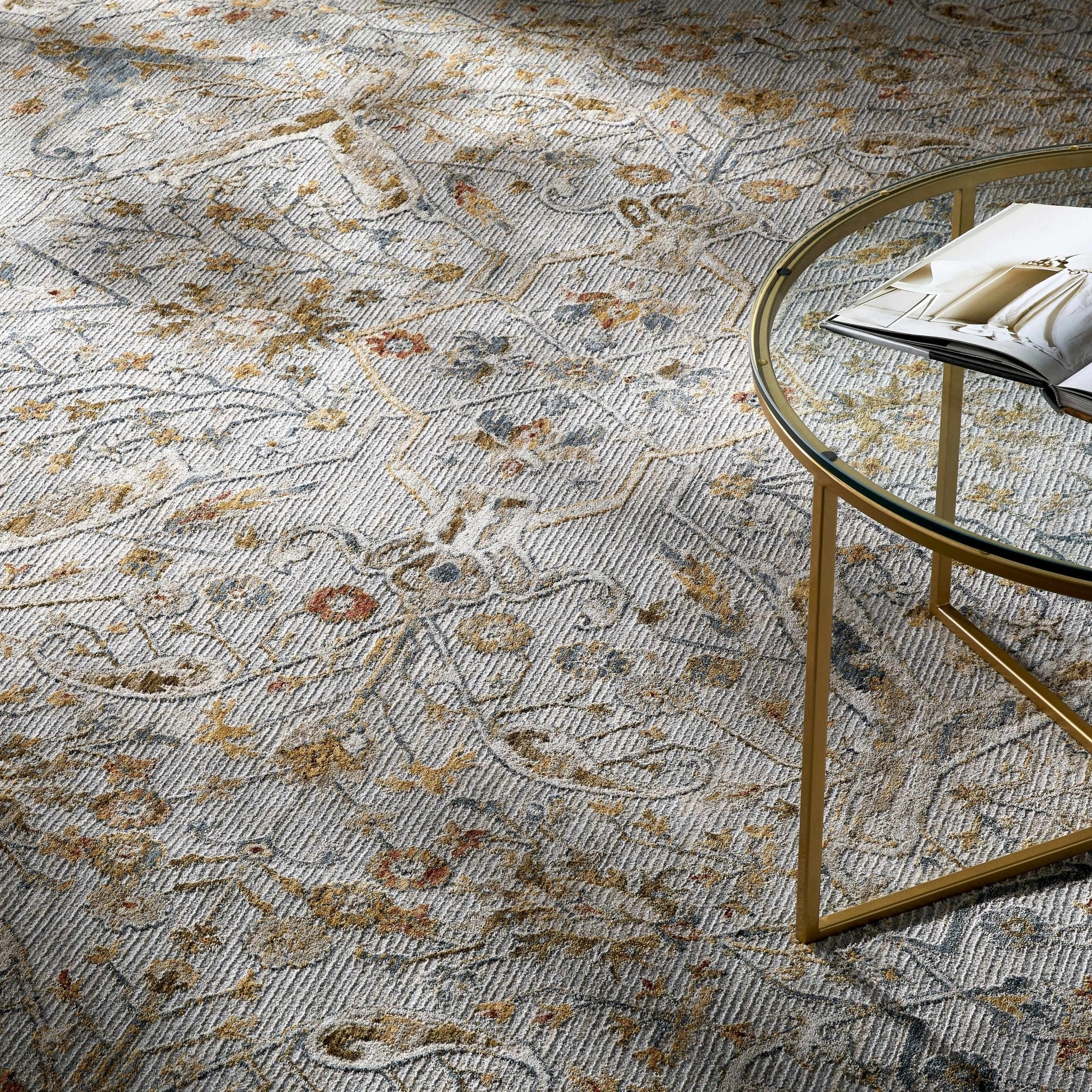 Traditional Oushak Design Gray Machine Woven Rug - Image 4
