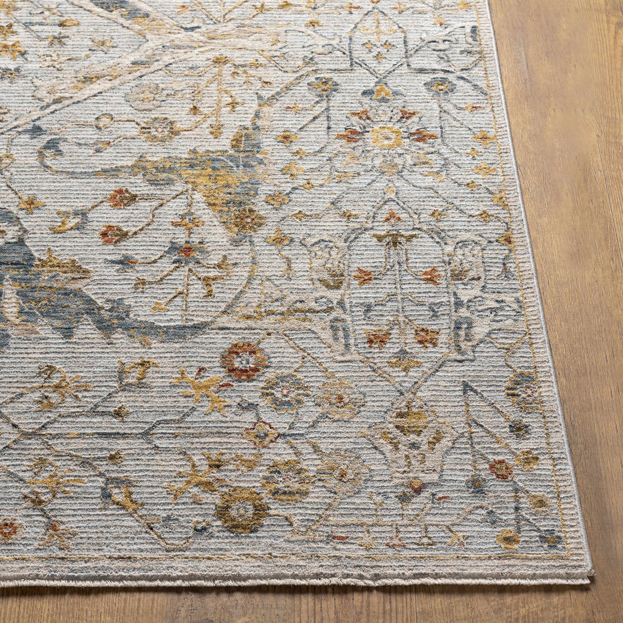 Traditional Oushak Design Gray Machine Woven Rug - Image 5