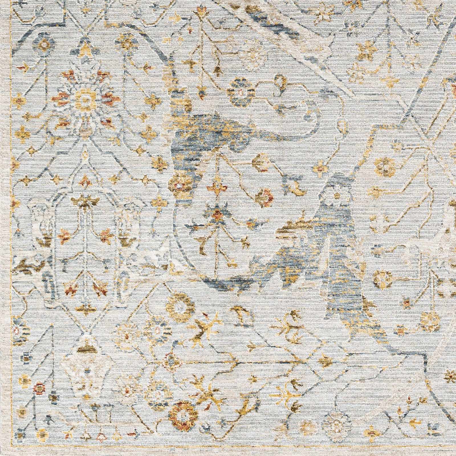 Traditional Oushak Design Gray Machine Woven Rug - Image 7