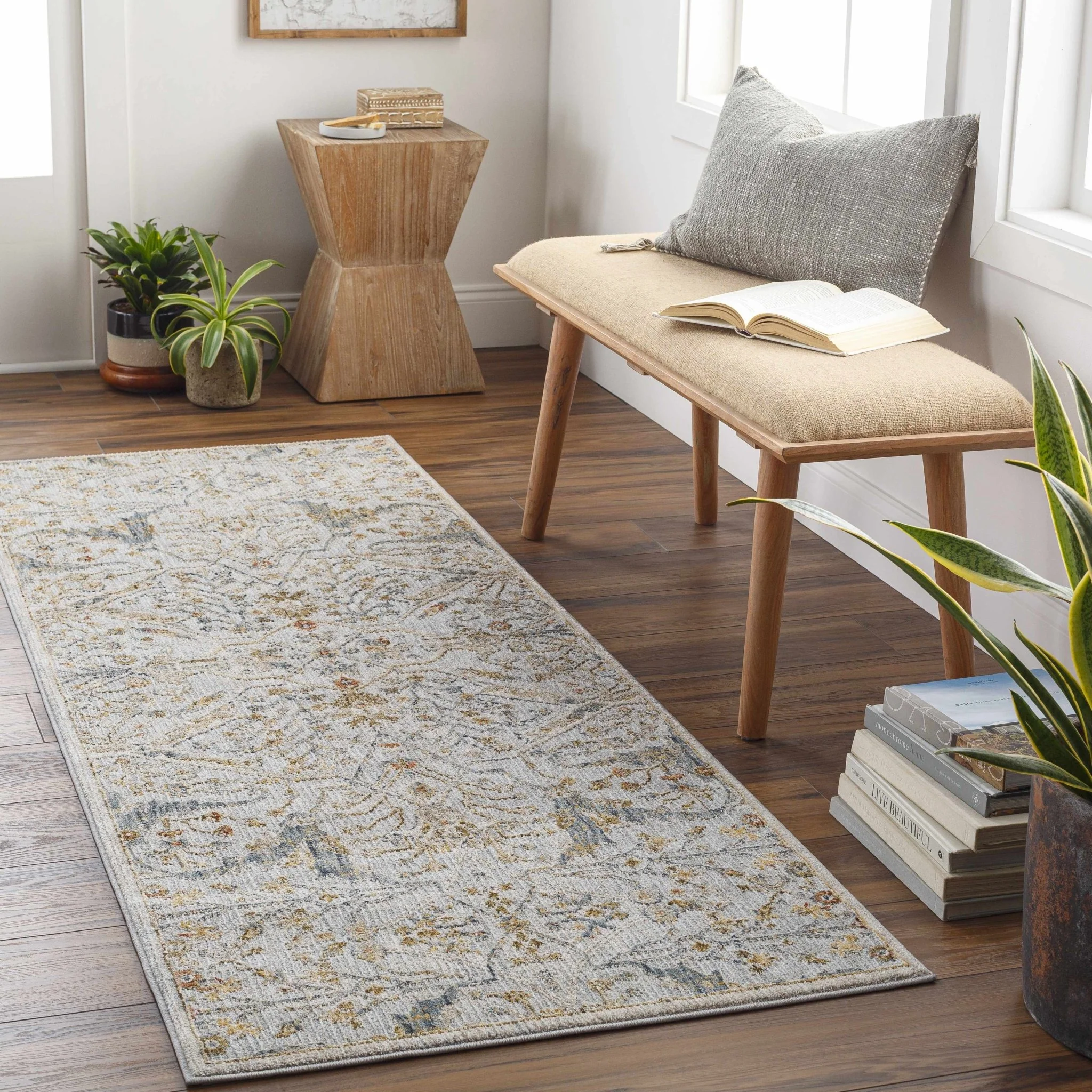 Traditional Oushak Design Gray Machine Woven Rug - Image 8