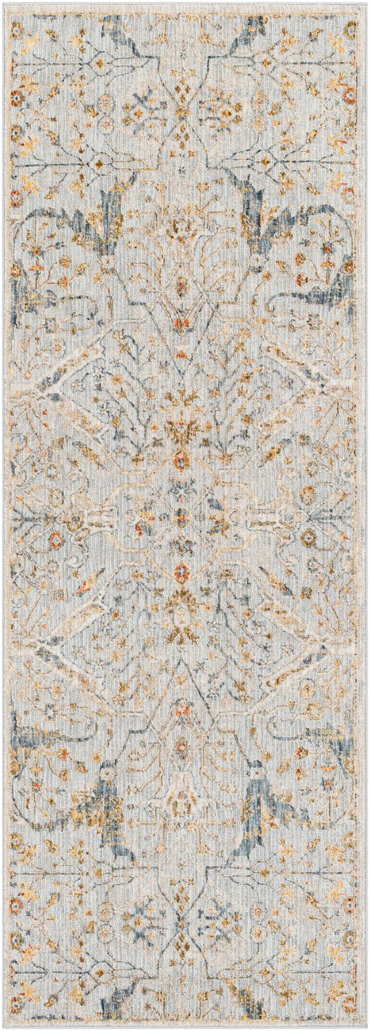 Traditional Oushak Design Gray Machine Woven Rug - Image 9