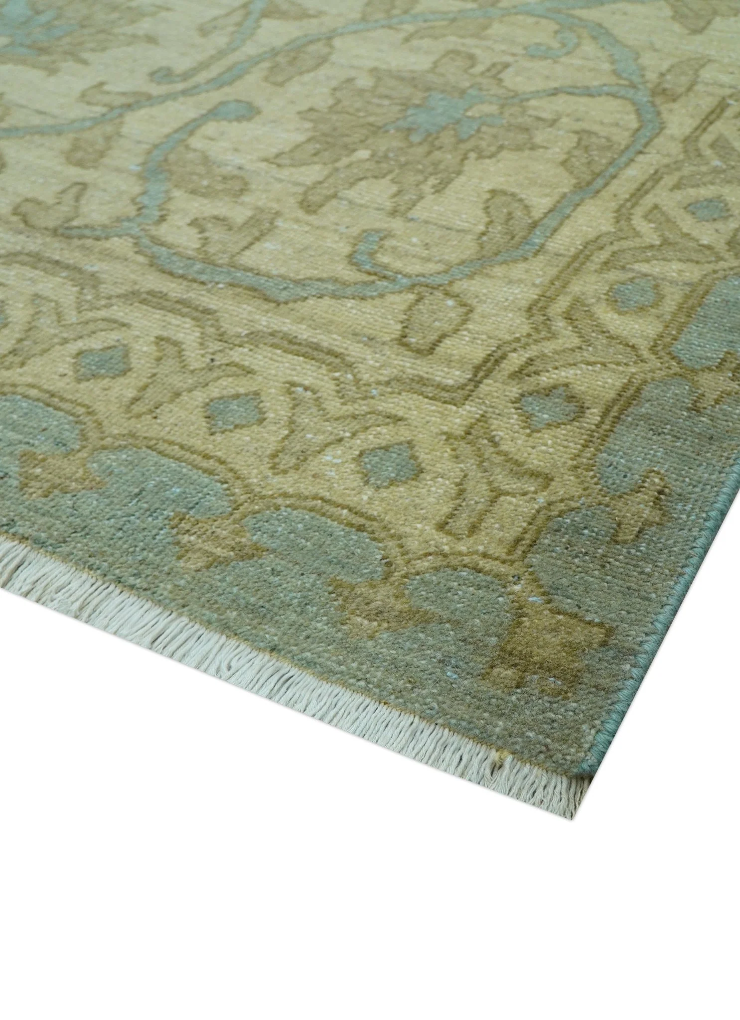 Traditional Oushak Design Green And Blue 11.5x14.6 Hand Knotted Wool Area Rug - Image 10