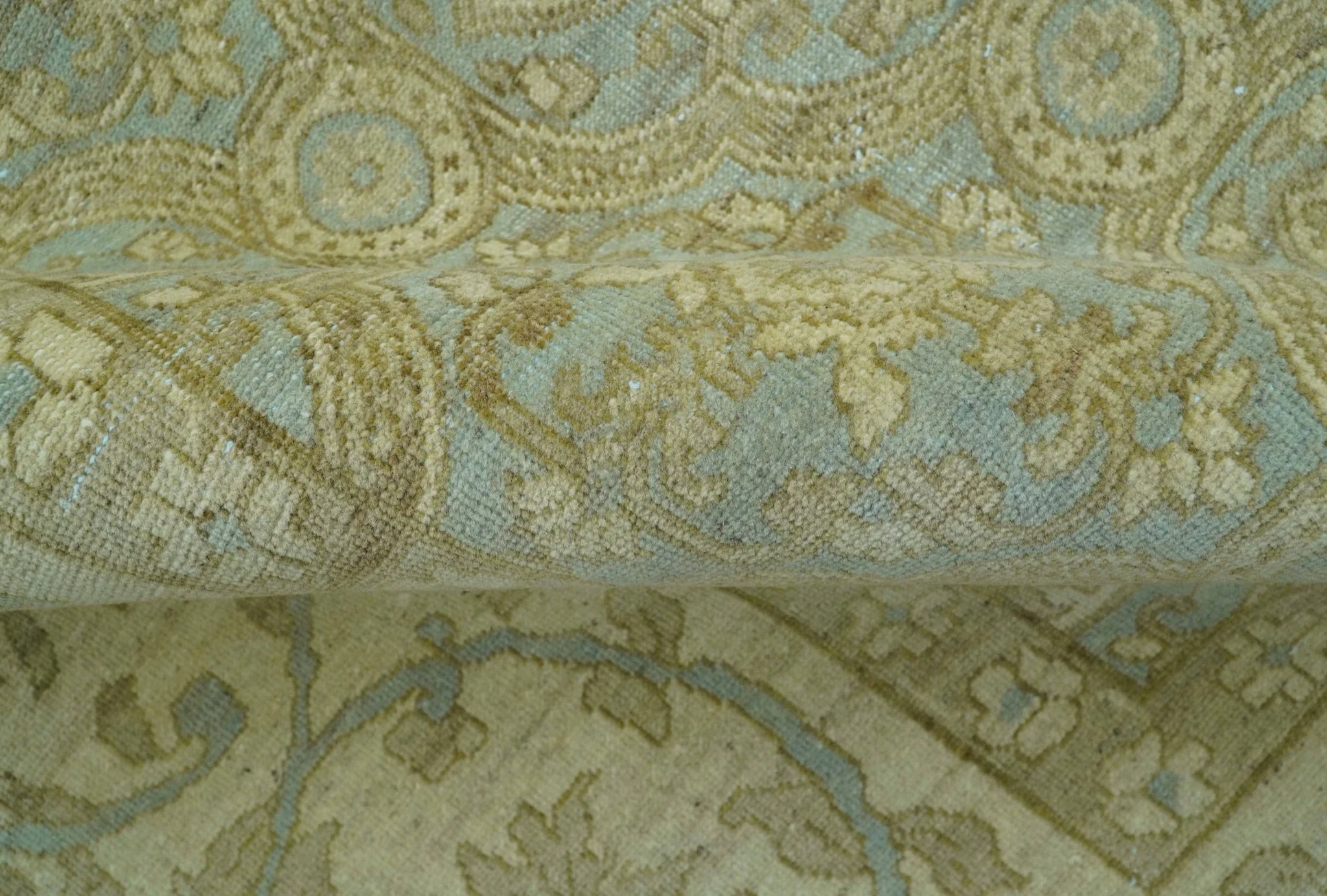 Traditional Oushak Design Green And Blue 11.5x14.6 Hand Knotted Wool Area Rug - Image 7