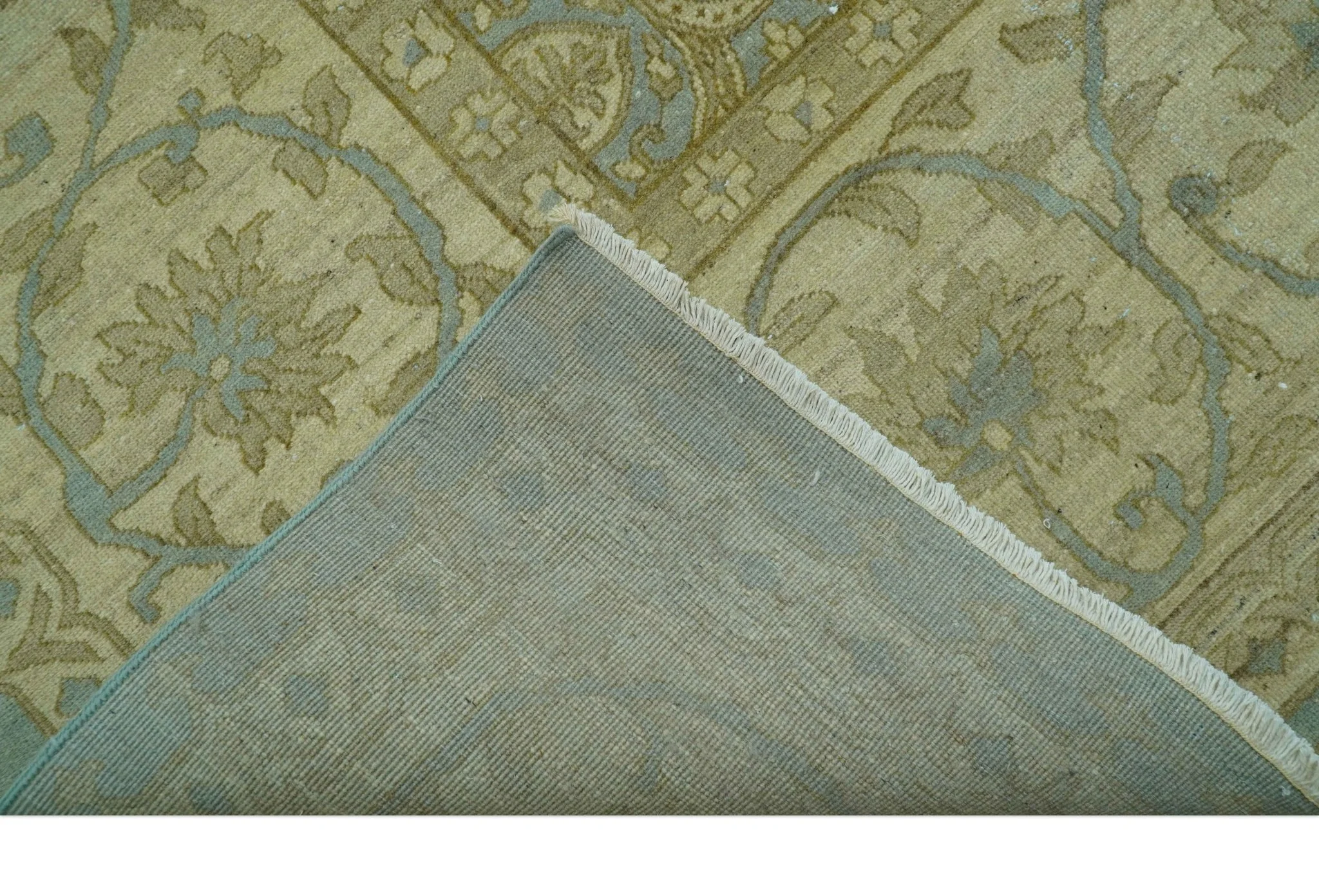Traditional Oushak Design Green And Blue 11.5x14.6 Hand Knotted Wool Area Rug - Image 8