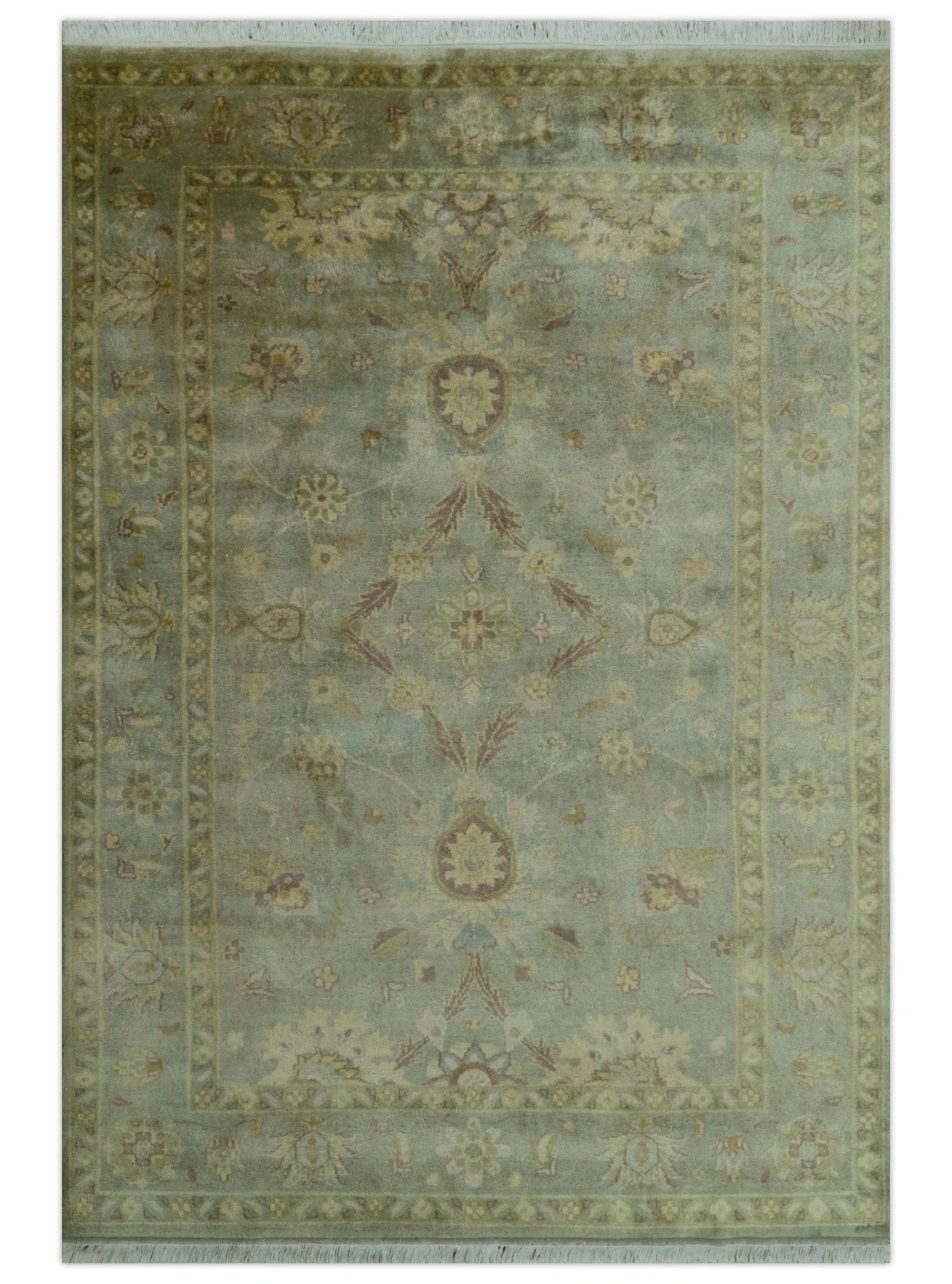 Traditional Oushak Design Antique Green And Brown  6x9 Hand Knotted Wool Rug - Image 10