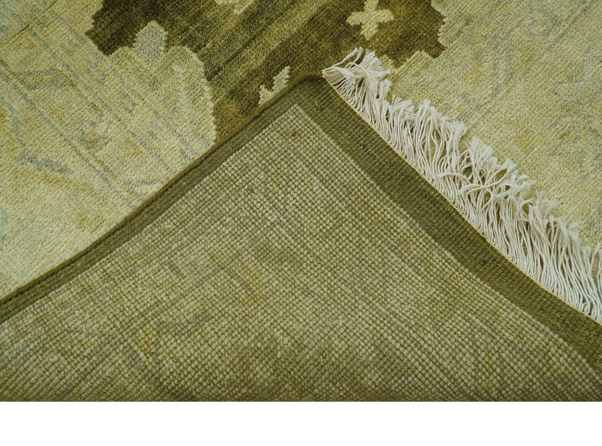 Traditional Oushak Design Olive And Beige Hand Knotted 8x10 Wool Area Rug - Image 5