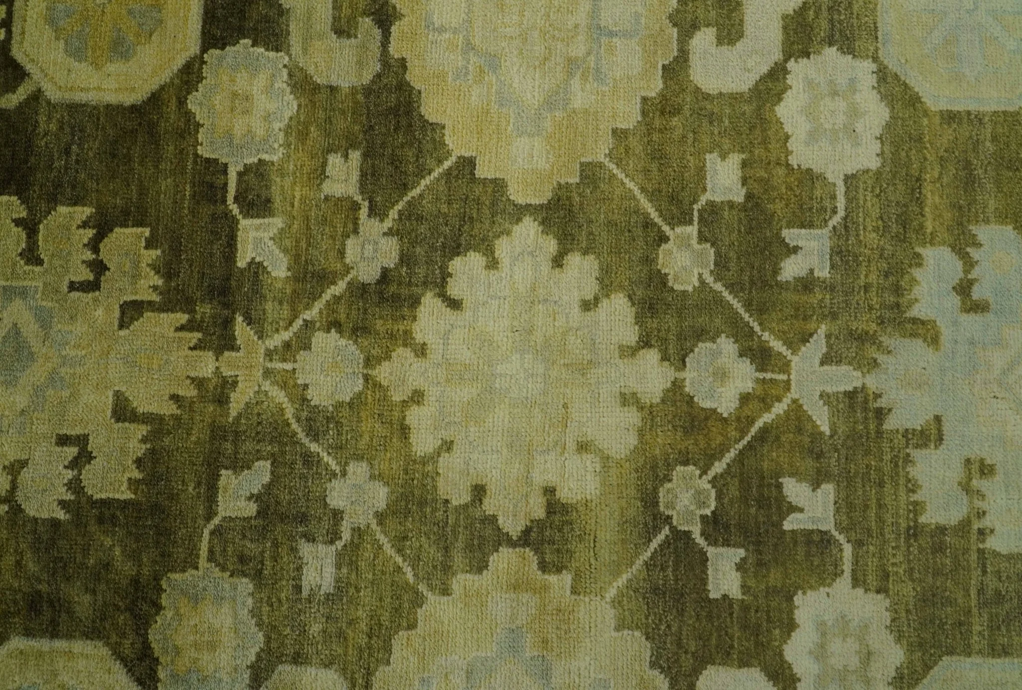 Traditional Oushak Design Olive And Beige Hand Knotted 8x10 Wool Area Rug - Image 7