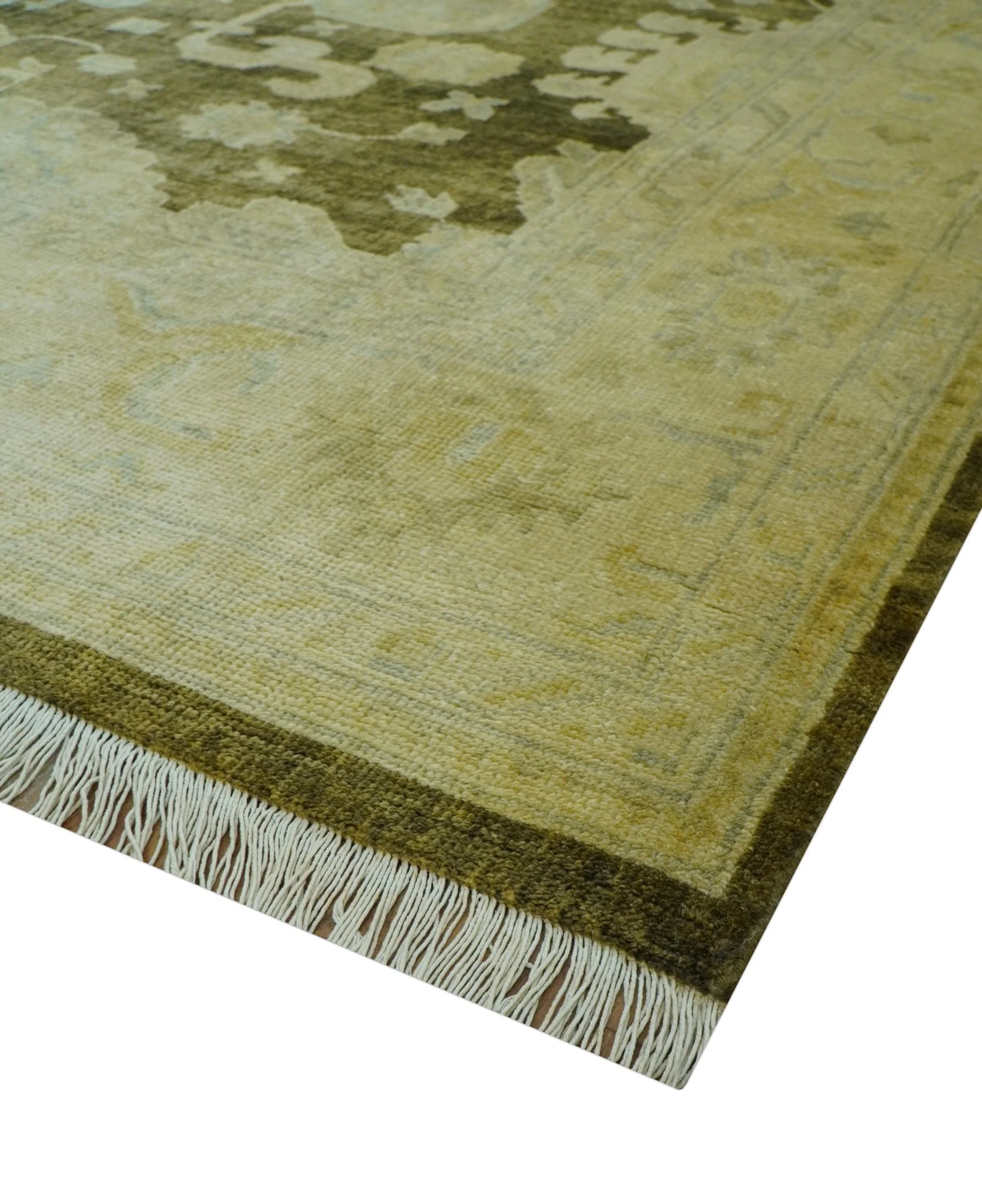 Traditional Oushak Design Olive And Beige Hand Knotted 8x10 Wool Area Rug - Image 9