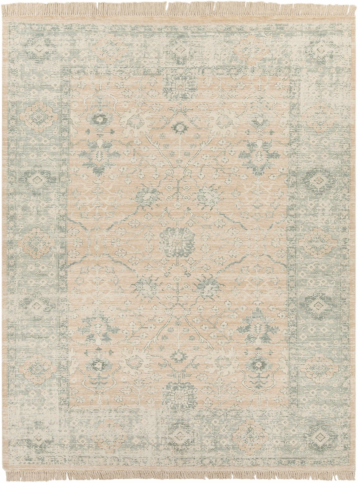 Traditional Oushak Design Peach Handmade Cotton-blend Rug - Image 2