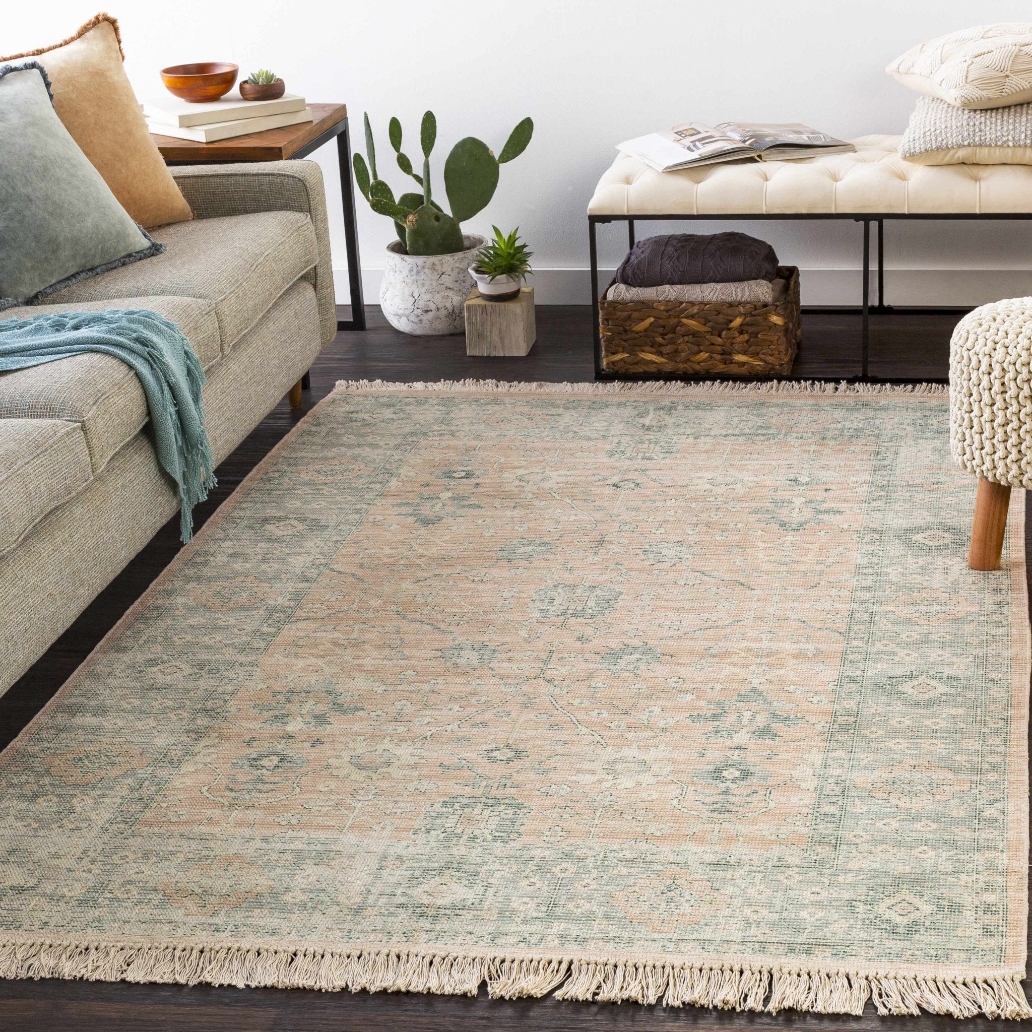 Traditional Oushak Design Peach Handmade Cotton-blend Rug - Image 3