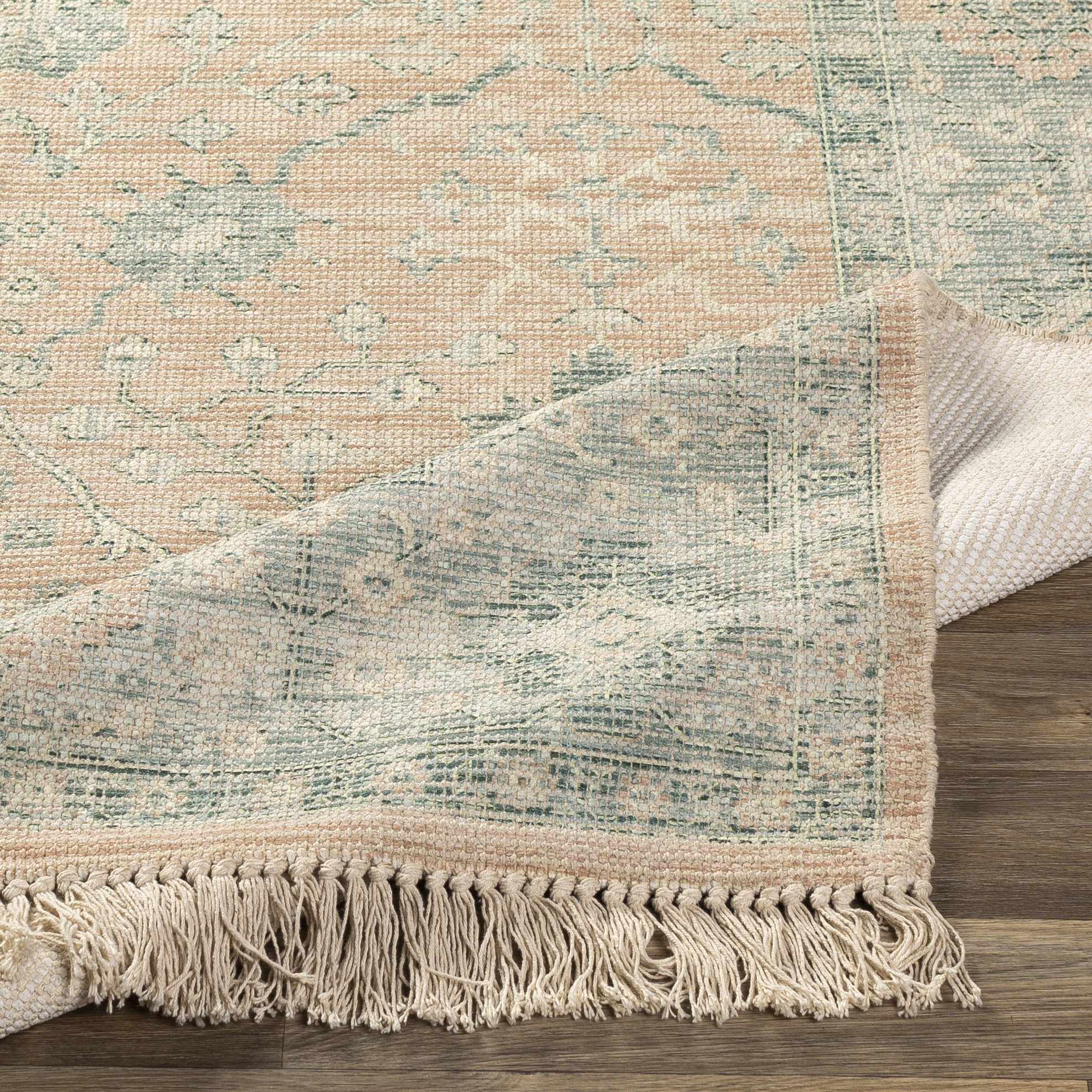 Traditional Oushak Design Peach Handmade Cotton-blend Rug - Image 6