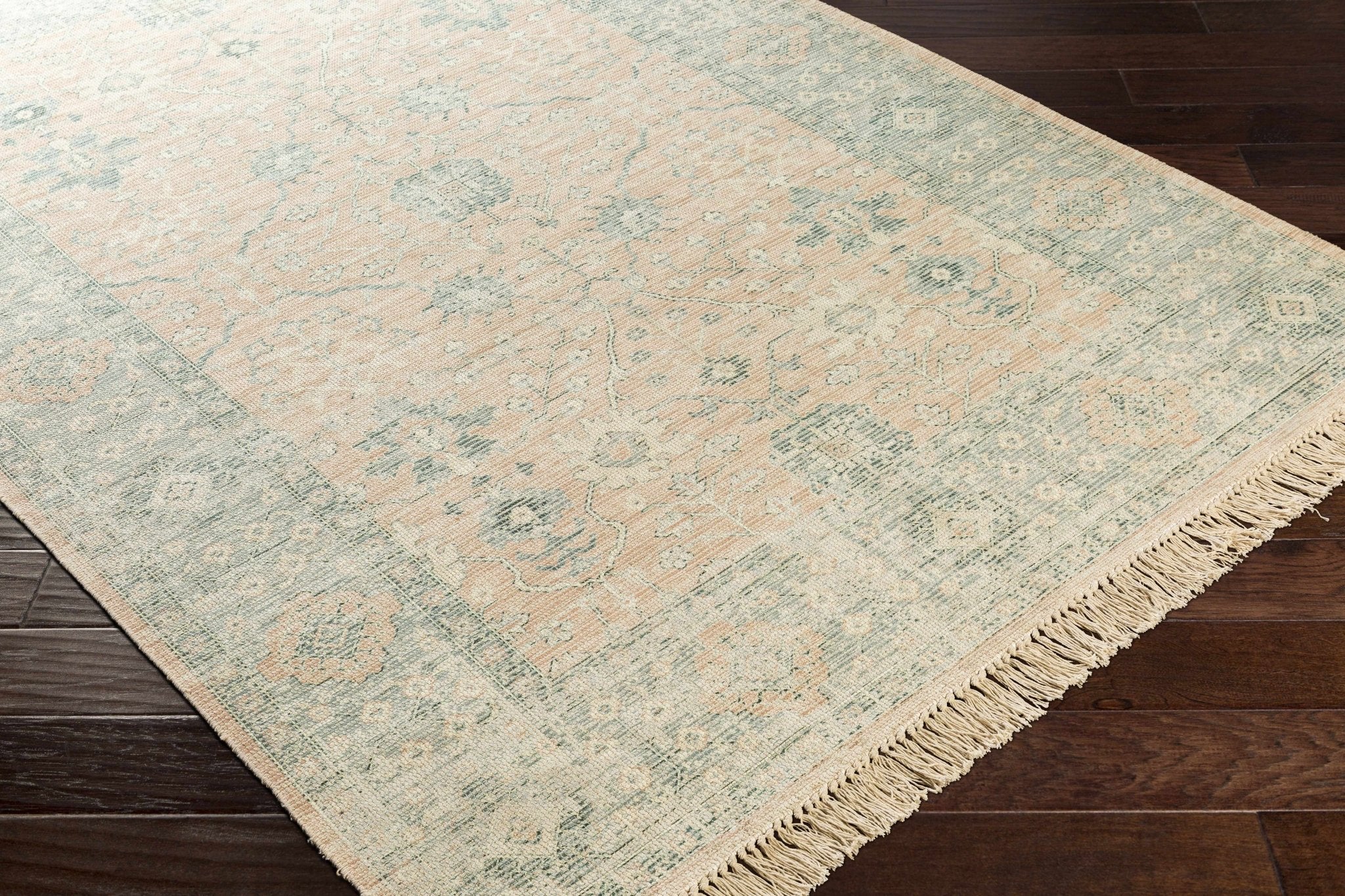 Traditional Oushak Design Peach Handmade Cotton-blend Rug - Image 7