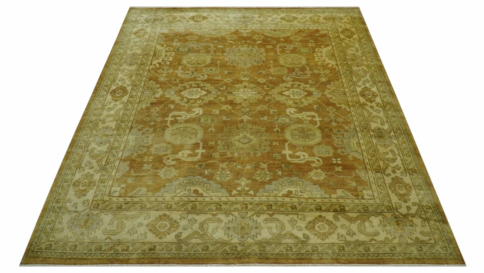 Traditional Oushak Design Rust And Beige Hand Knotted 8x10 Wool Area Rug - Image 11