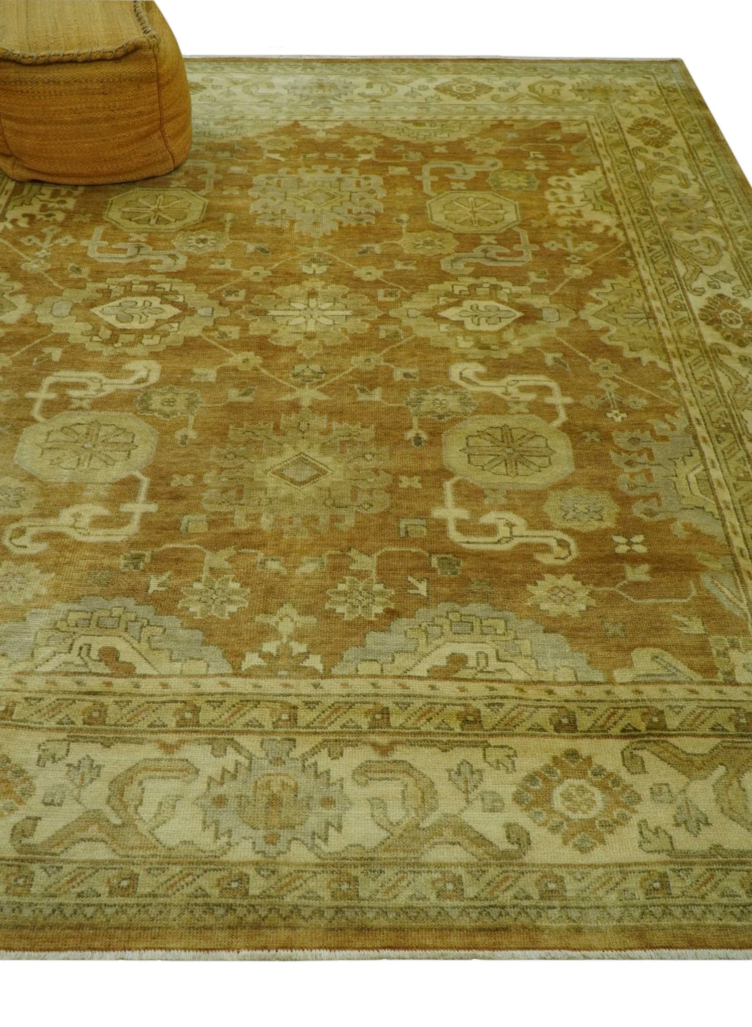 Traditional Oushak Design Rust And Beige Hand Knotted 8x10 Wool Area Rug - Image 3