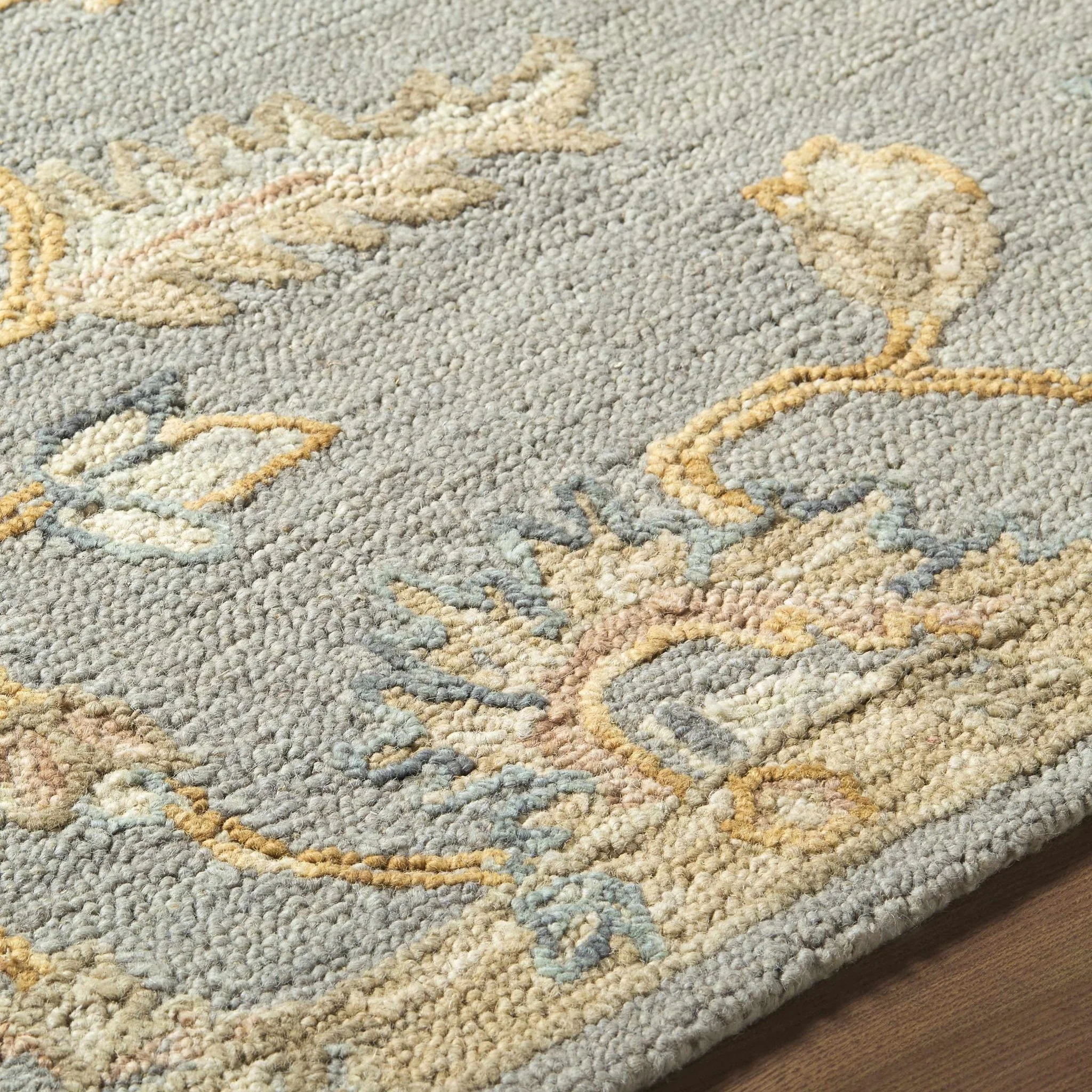Traditional Oushak Design Silver Hand Tufted Wool Area Rug - Image 2