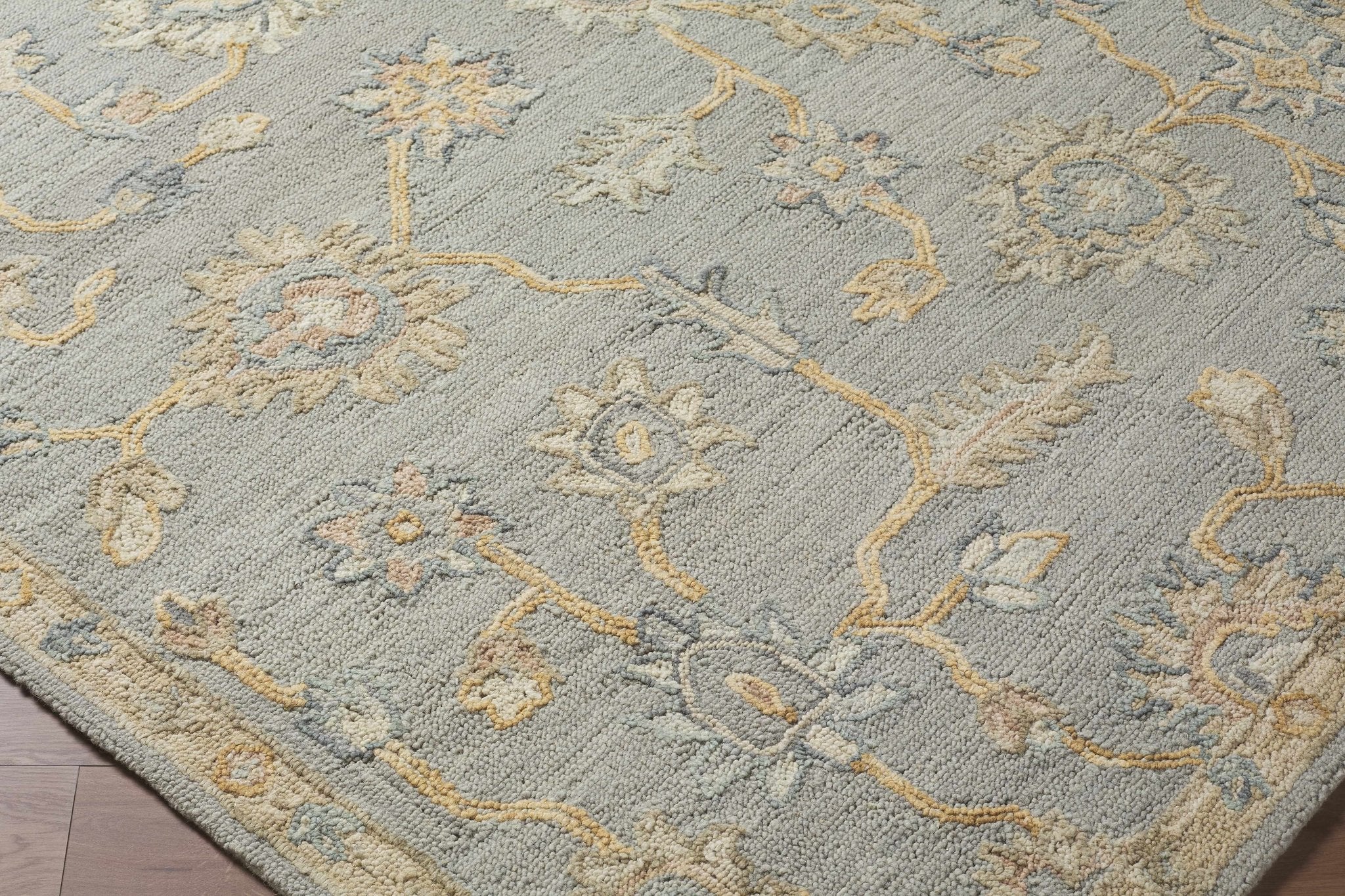Traditional Oushak Design Silver Hand Tufted Wool Area Rug - Image 3