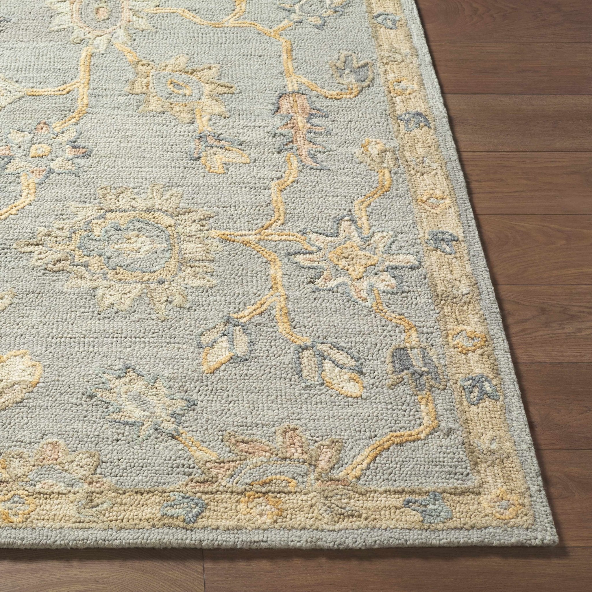 Traditional Oushak Design Silver Hand Tufted Wool Area Rug - Image 4