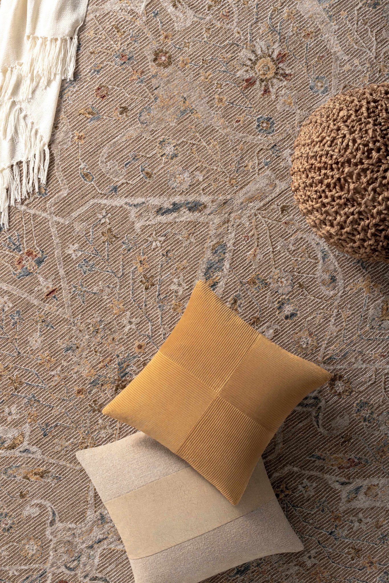 Traditional Oushak Design Tan Machine Woven Area Rug - Image 10