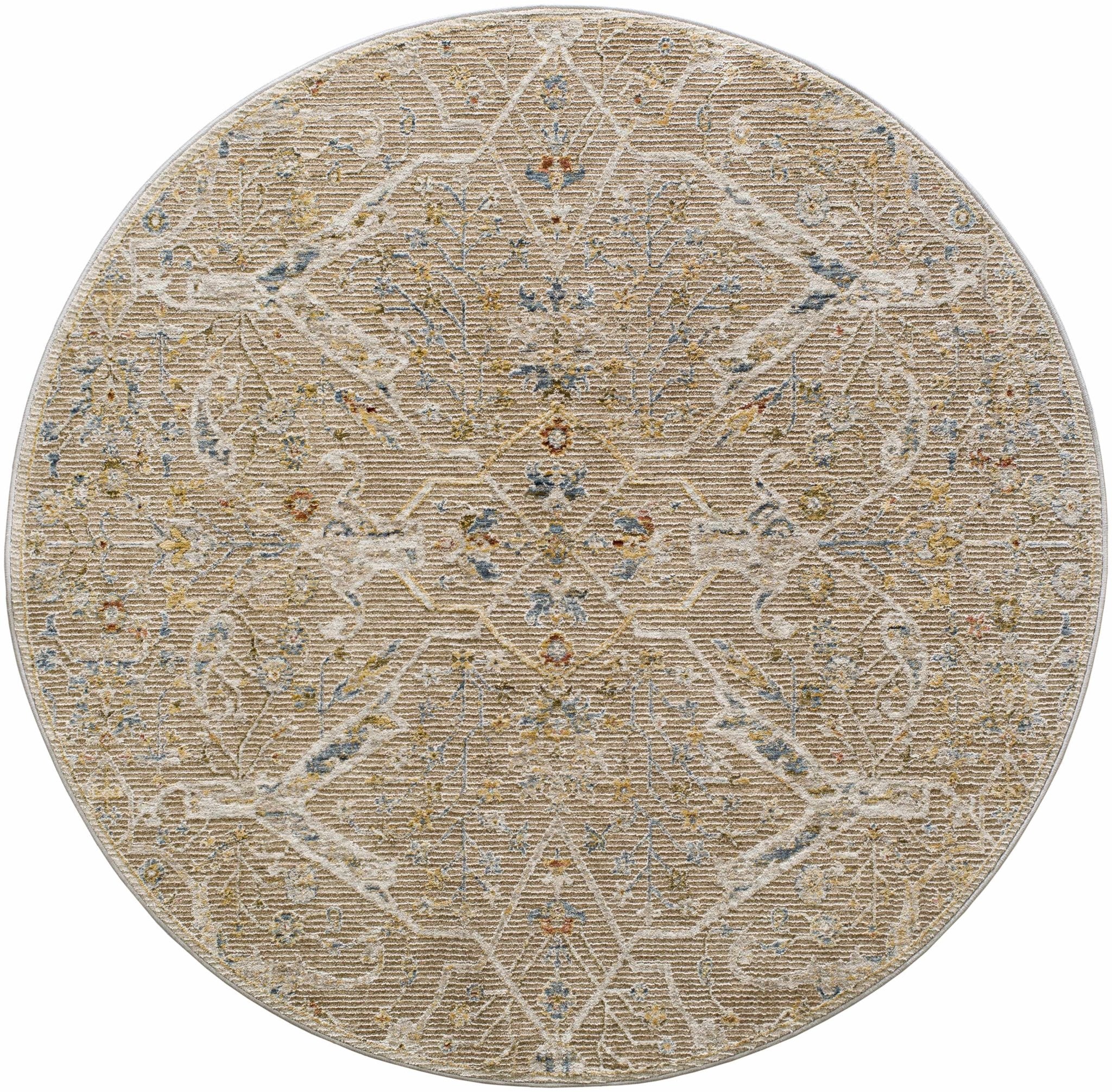 Traditional Oushak Design Tan Machine Woven Area Rug - Image 12